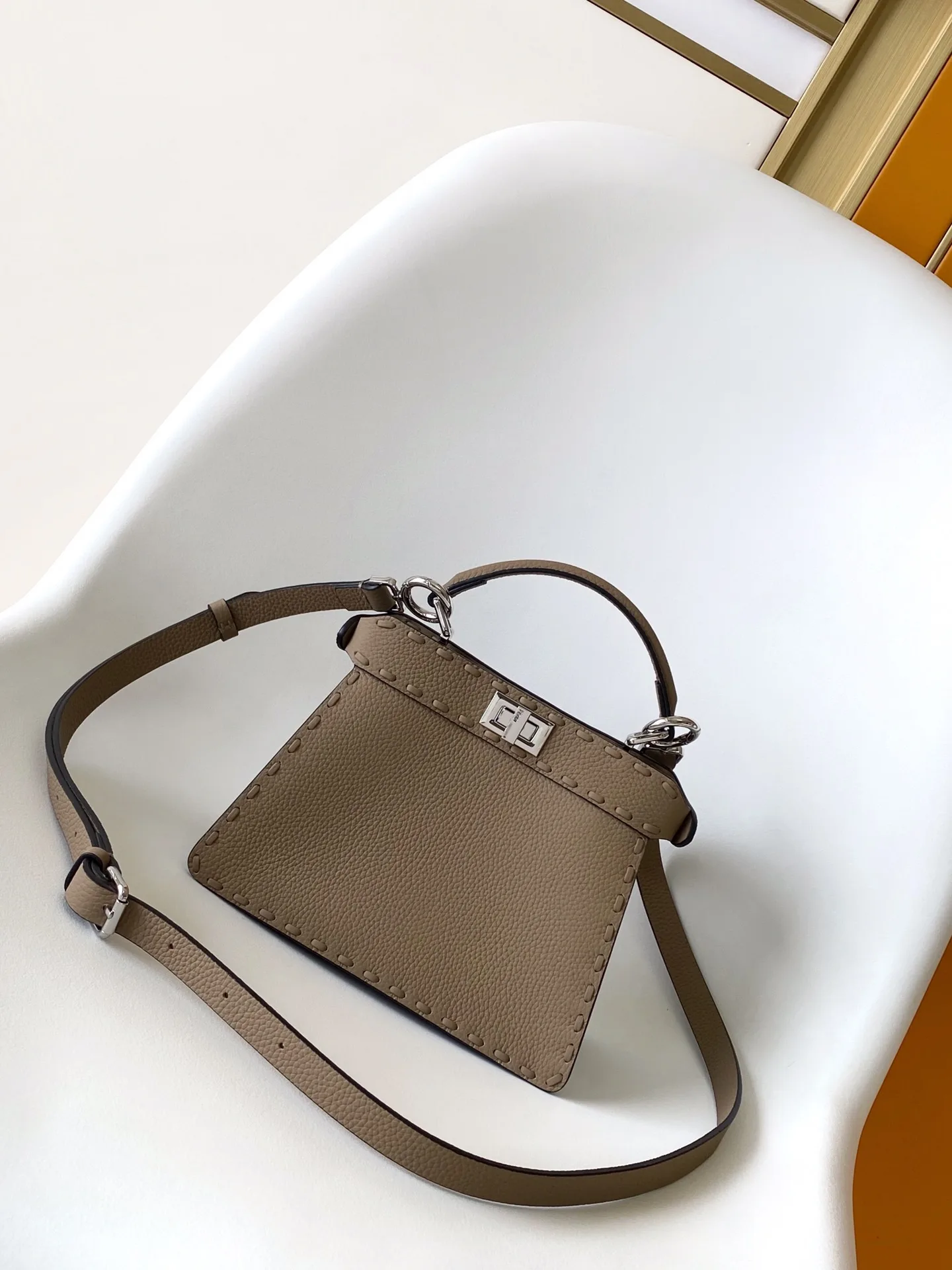 Fendi Grey Peekaboo Calfskin Top Handle Bag product photo from LabelPicks