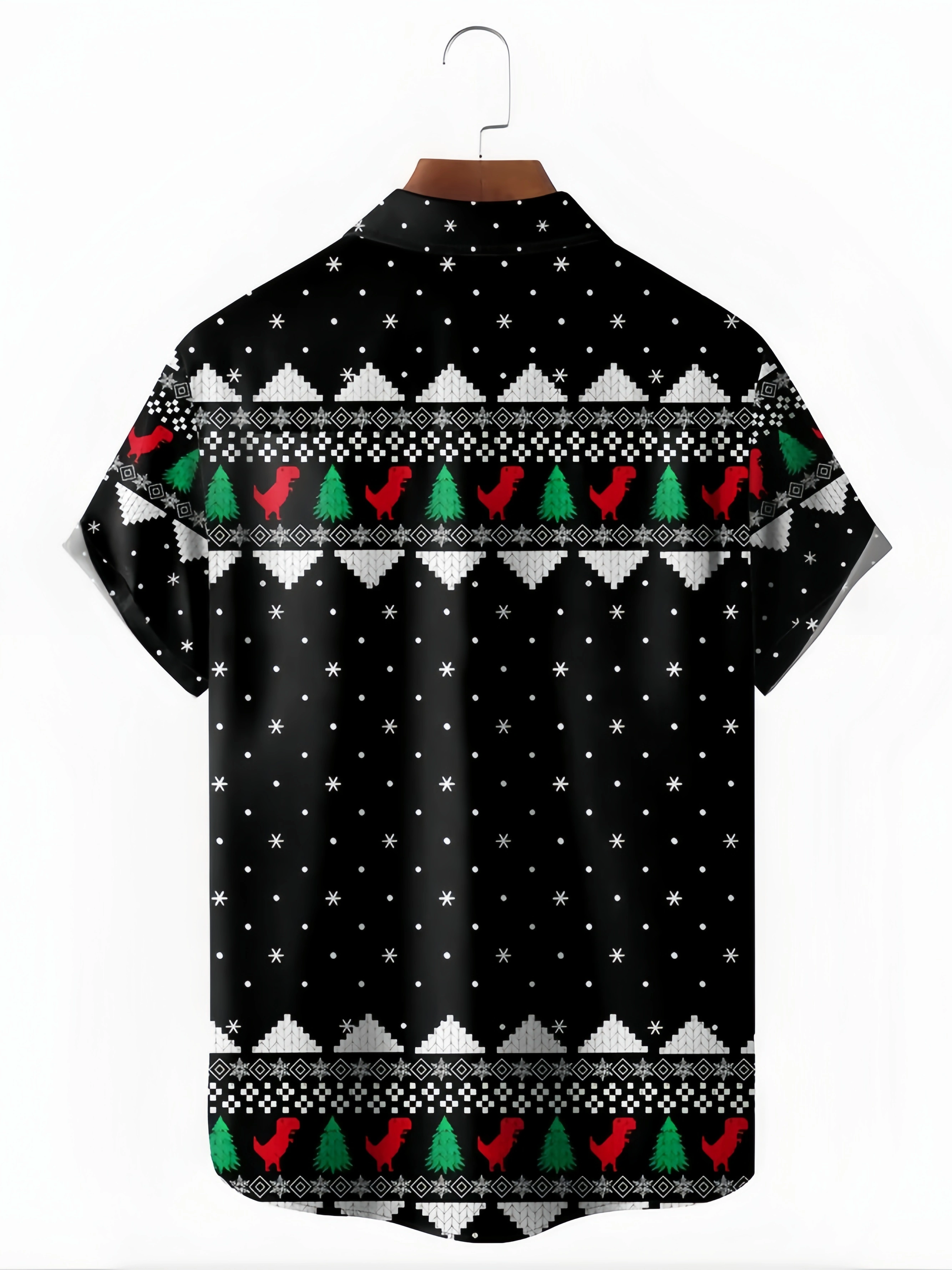 Christmas Christmas Dinosaur Ugly Chest Pocket Short Sleeve Hawaiian Shirt