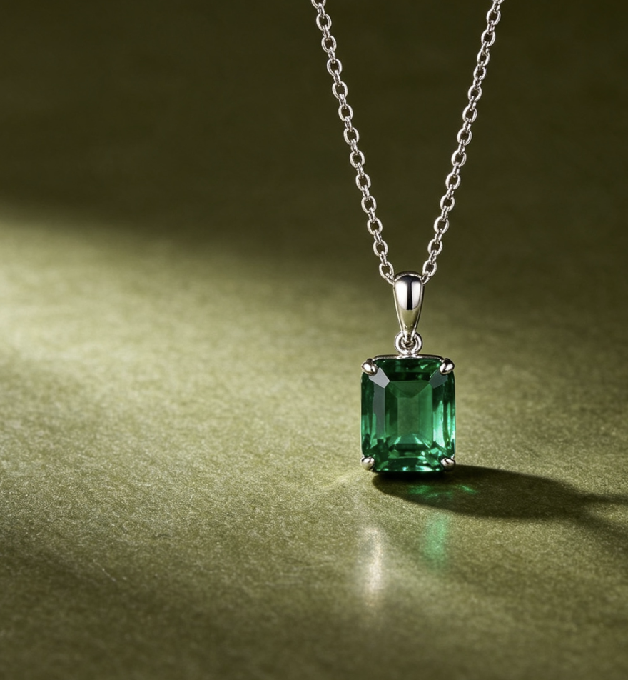 Solvellae Emerald Solitaire Silver Pendant