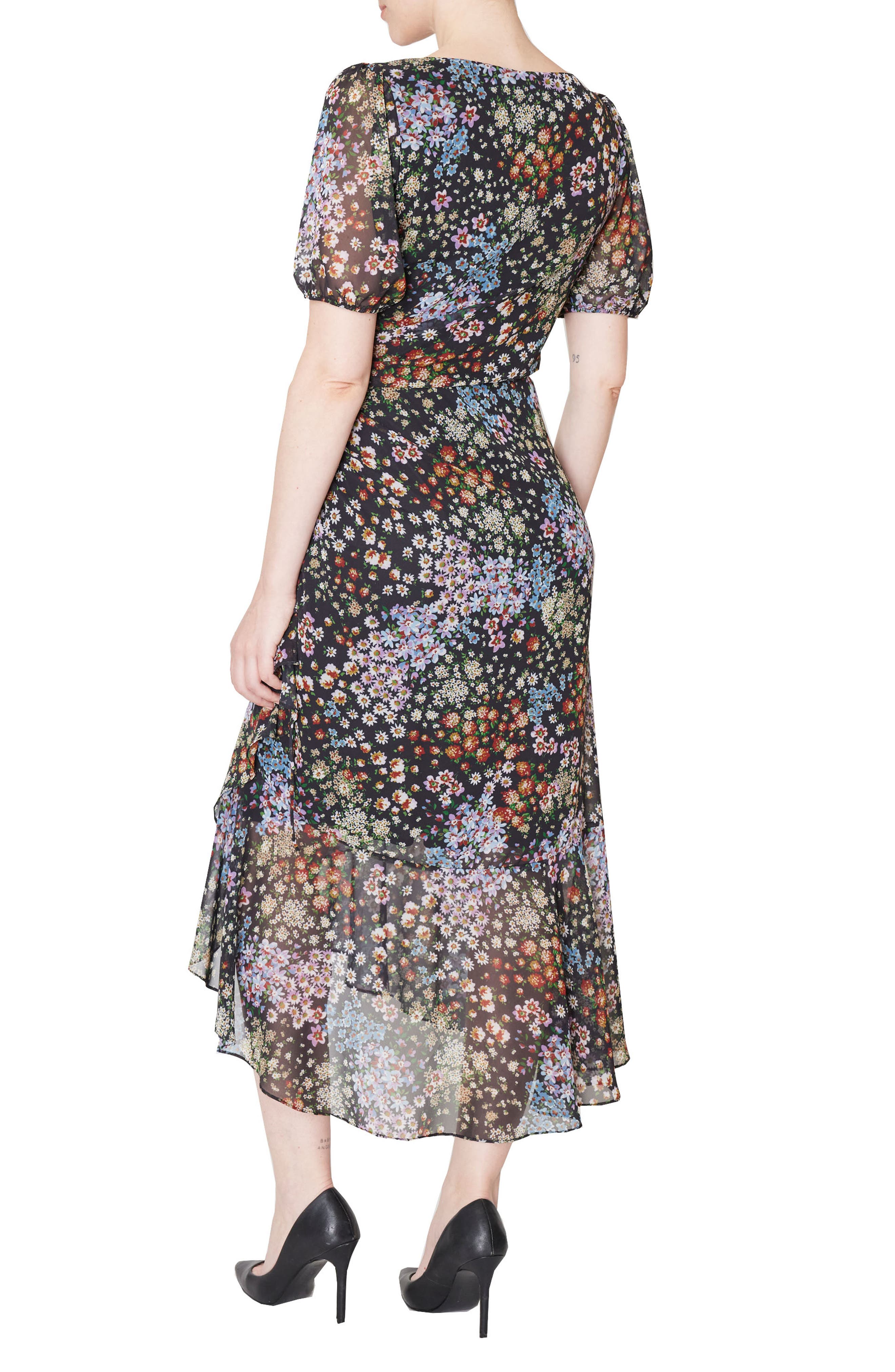 Julia Jordan Ruched Puff Sleeve High-Low Maxi Dress