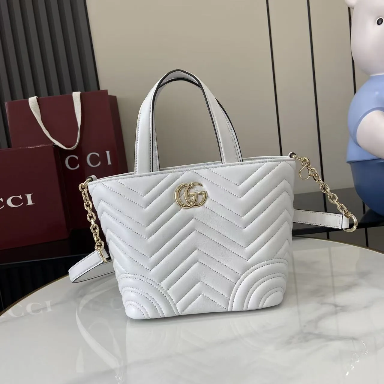 Gucci Marmont White GG Supreme Canvas Tote Bag product photo from LabelPicks