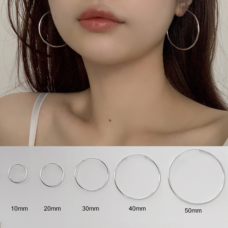 925 sterling silver large hoop earrings, light luxury and high-end feel, Korean style simple and versatile ins-style plain hoop earrings