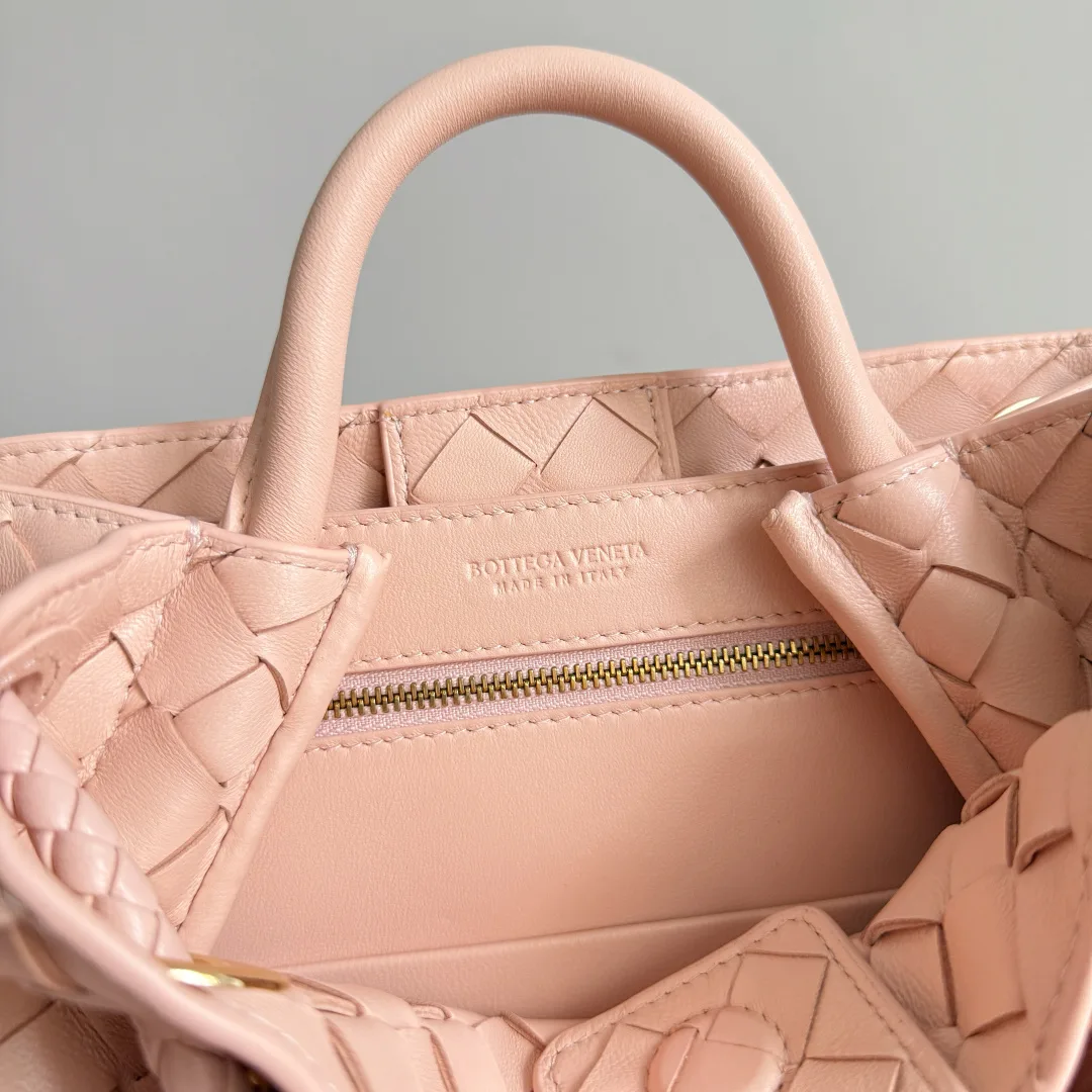 Bottega Veneta Andiamo Pink Intrecciato Woven Leather Top Handle Bag product photo from LabelPicks