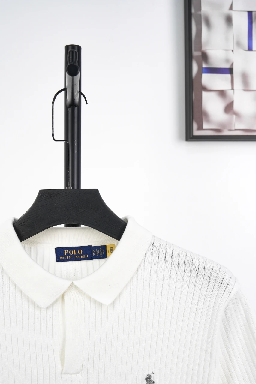Ralph Lauren White Ribbed Pony Embroidered Knit Polo Shirt product photo from LabelPicks