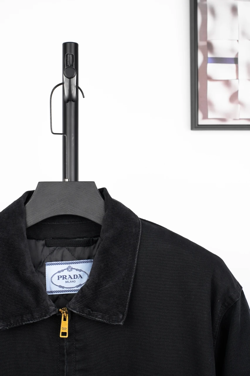 Prada Black Distressed Padded Jacket with Back Triangle Leather Patch product photo from LabelPicks