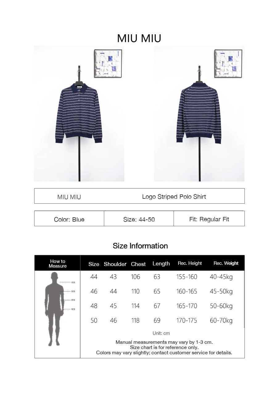 Miu Miu Navy Stripe Logo Intarsia Long Sleeve Polo Shirt product photo from LabelPicks