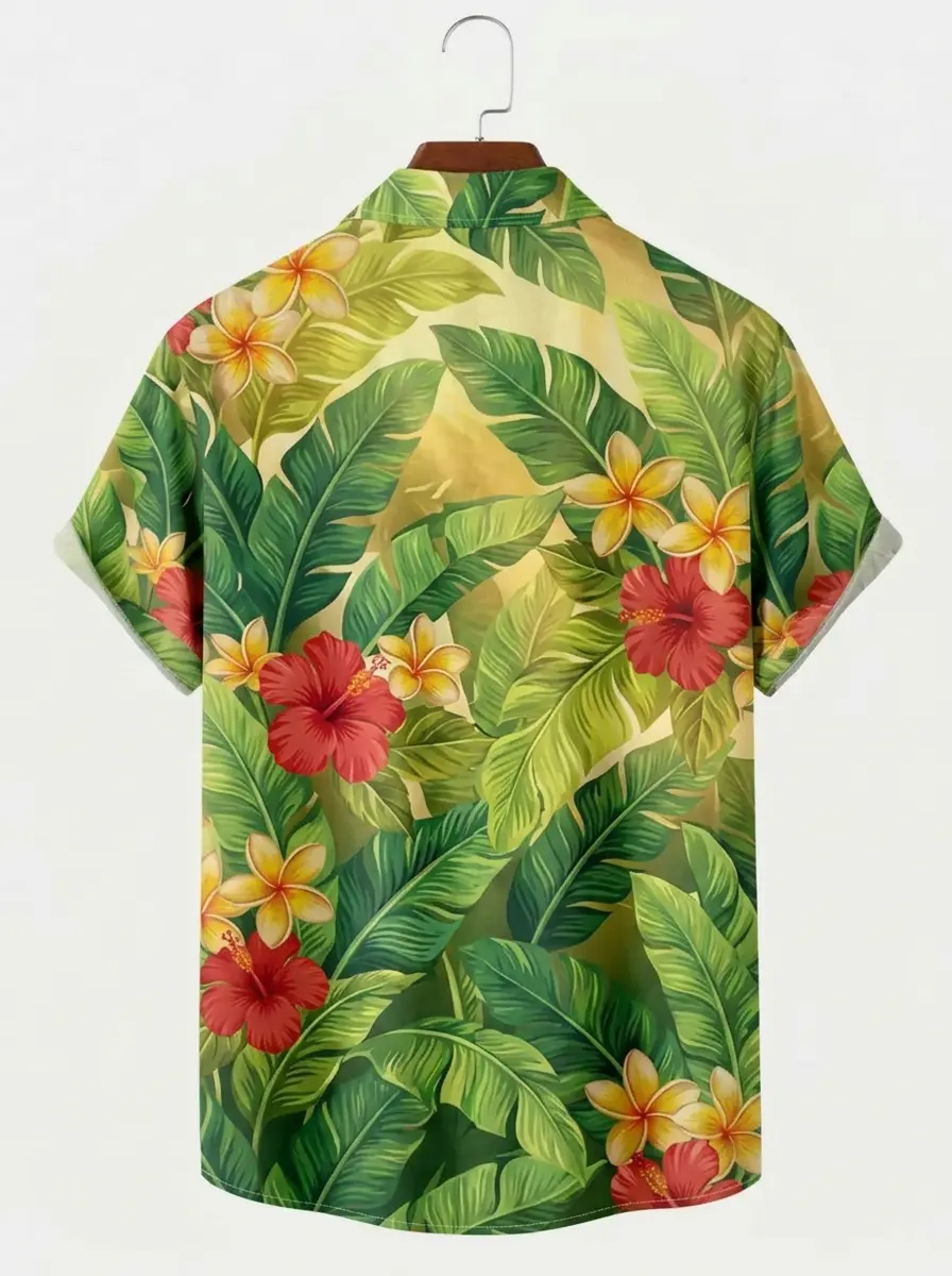 Men's printed shirts Tropical Hibiscus Plumeria Aloha Shirt