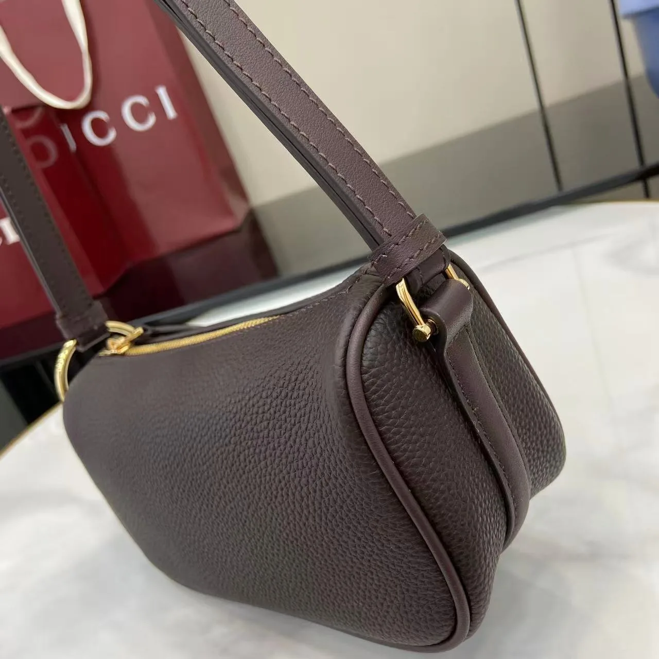 Gucci Brown Grained Leather Crossbody Bag product photo from LabelPicks