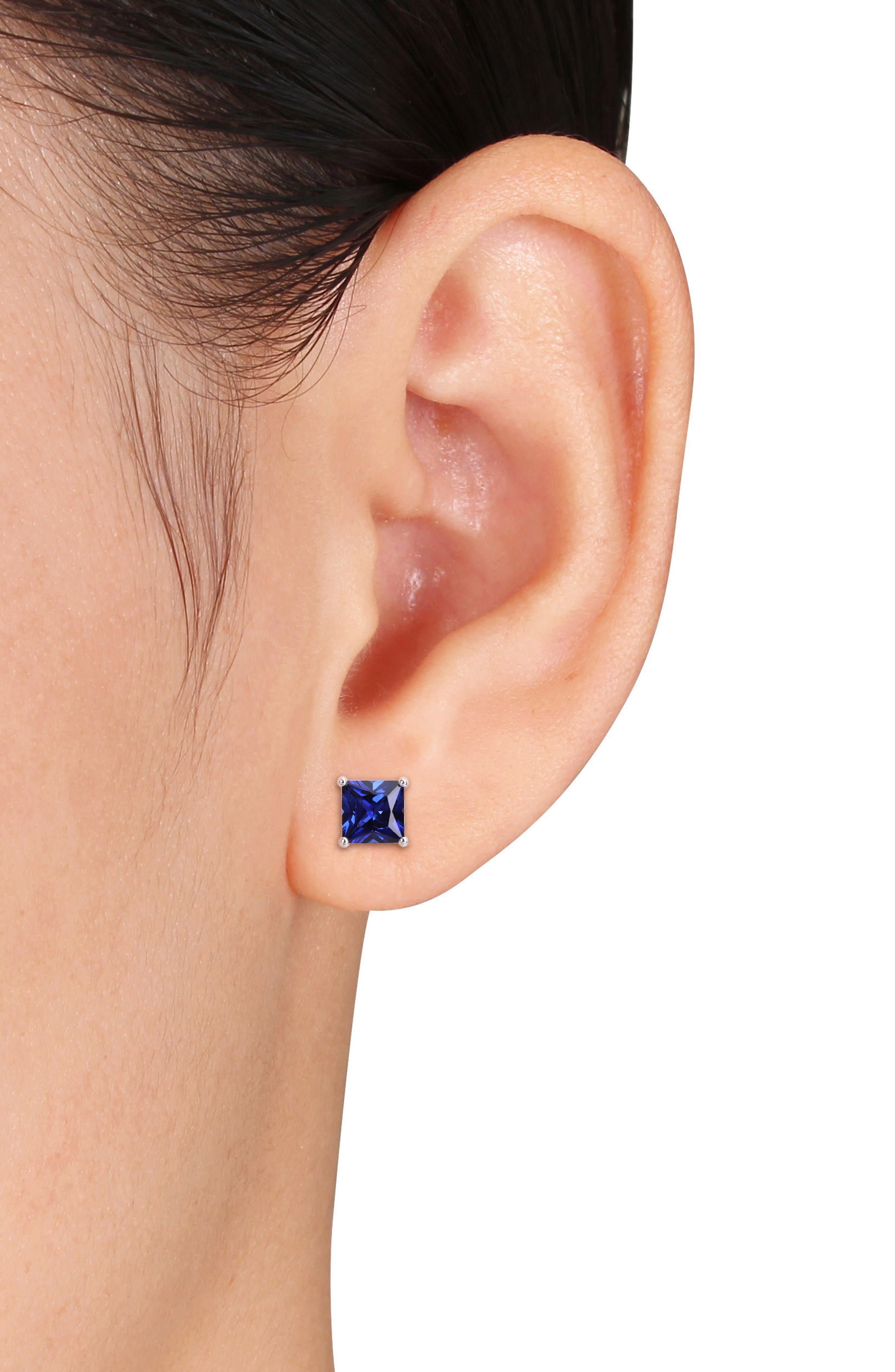 DELMAR Lab-Grown Sapphire Stud Earrings & Pendant Necklace Set