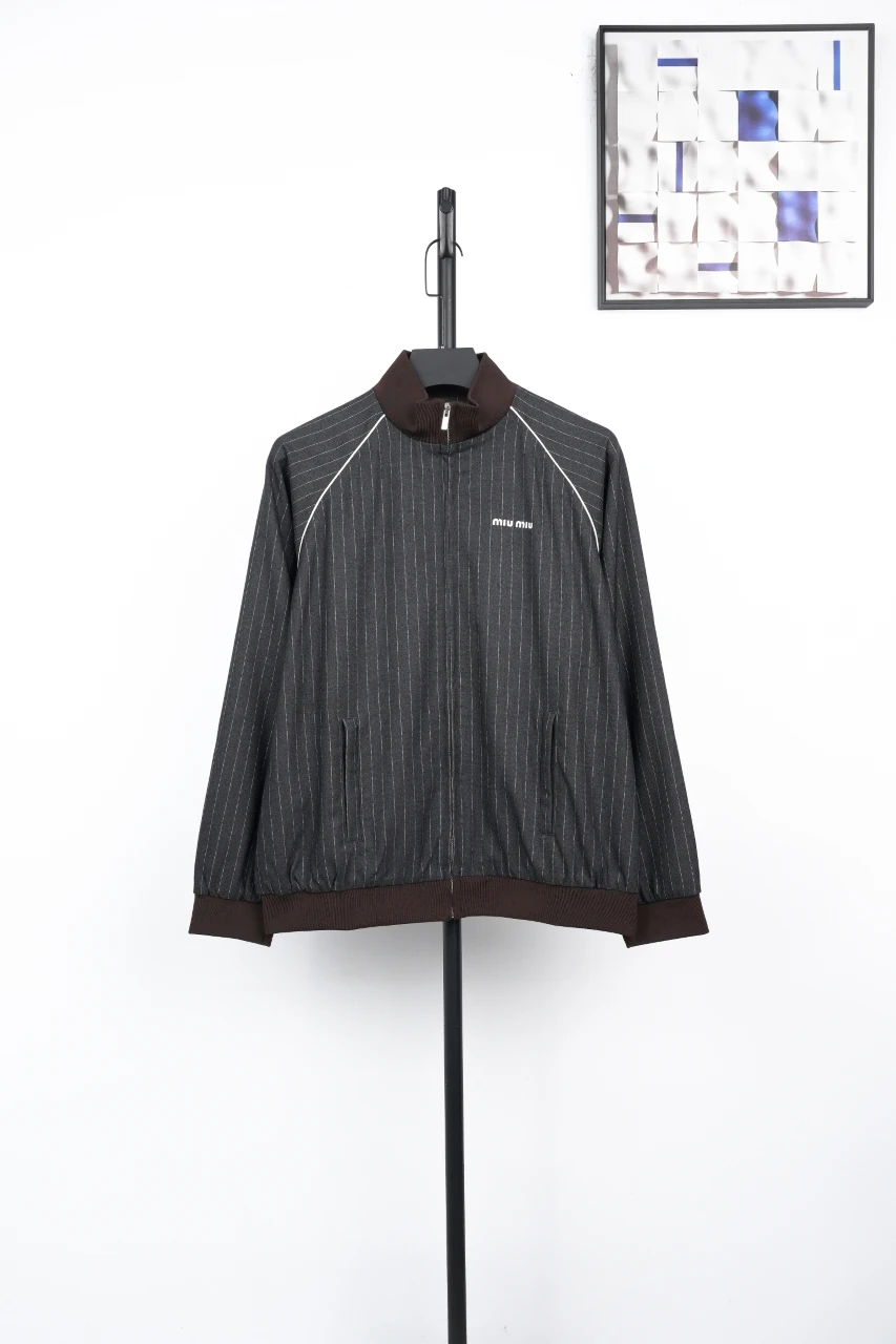 Miu Miu Dark Grey Striped Wool Jacket product photo from LabelPicks