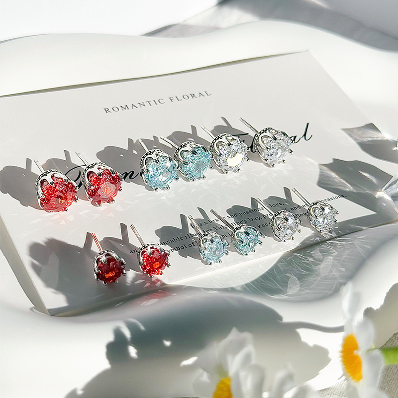 925 sterling silver rose-cut cubic zirconia earrings for women, in Korean and Japanese styles, minimalist, trendy, and with a touch of luxury, perfect for everyday wear and sleep