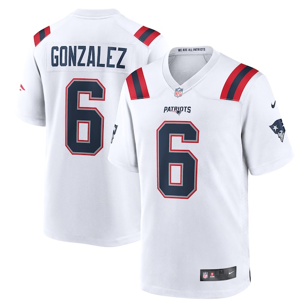 Christian Gonzalez New England Patriots Nike  Game Jersey -  White/Navy/Red