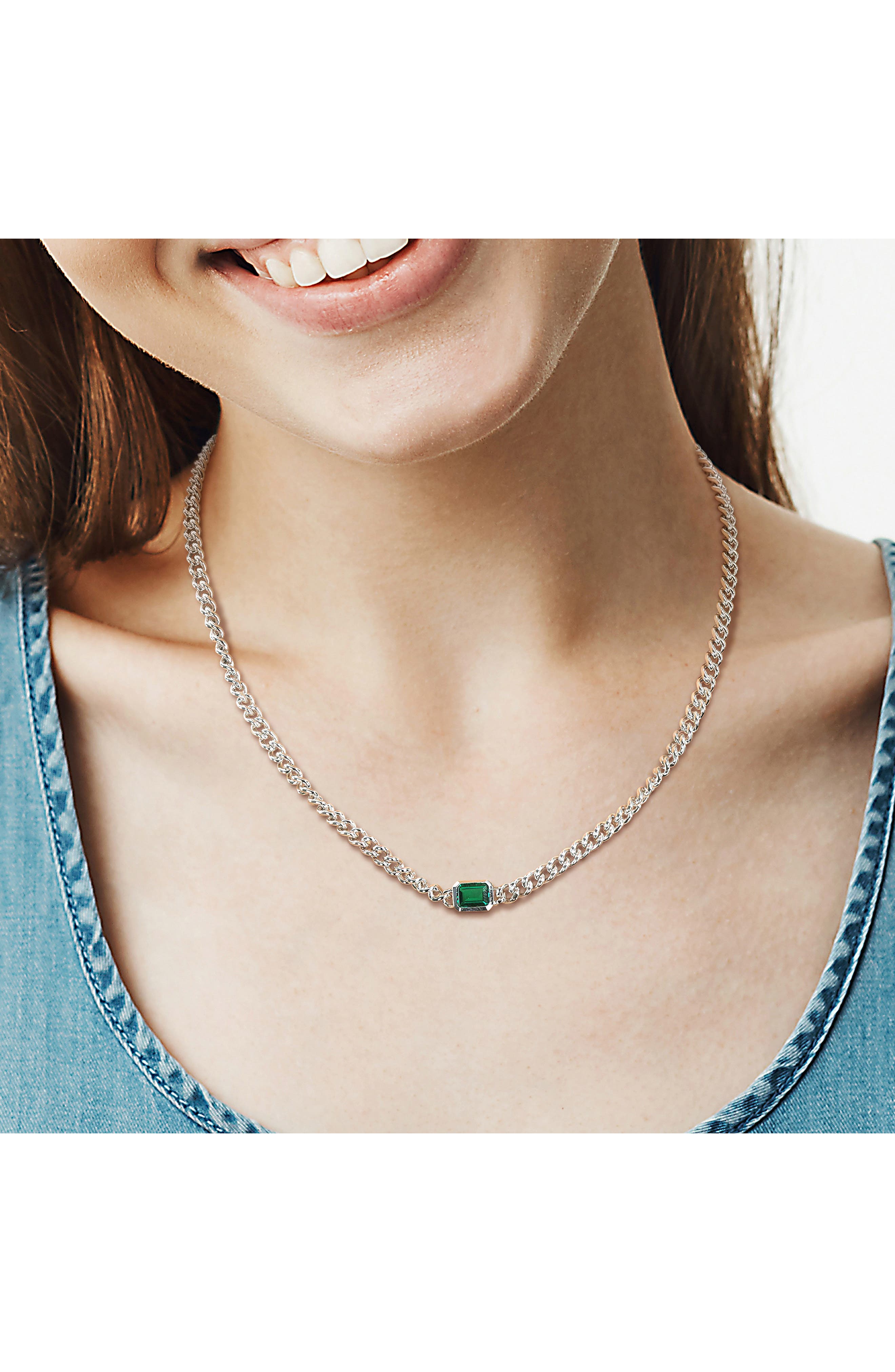 DELMAR Sterling Silver Lab Grown Emerald Necklace & Bracelet Set