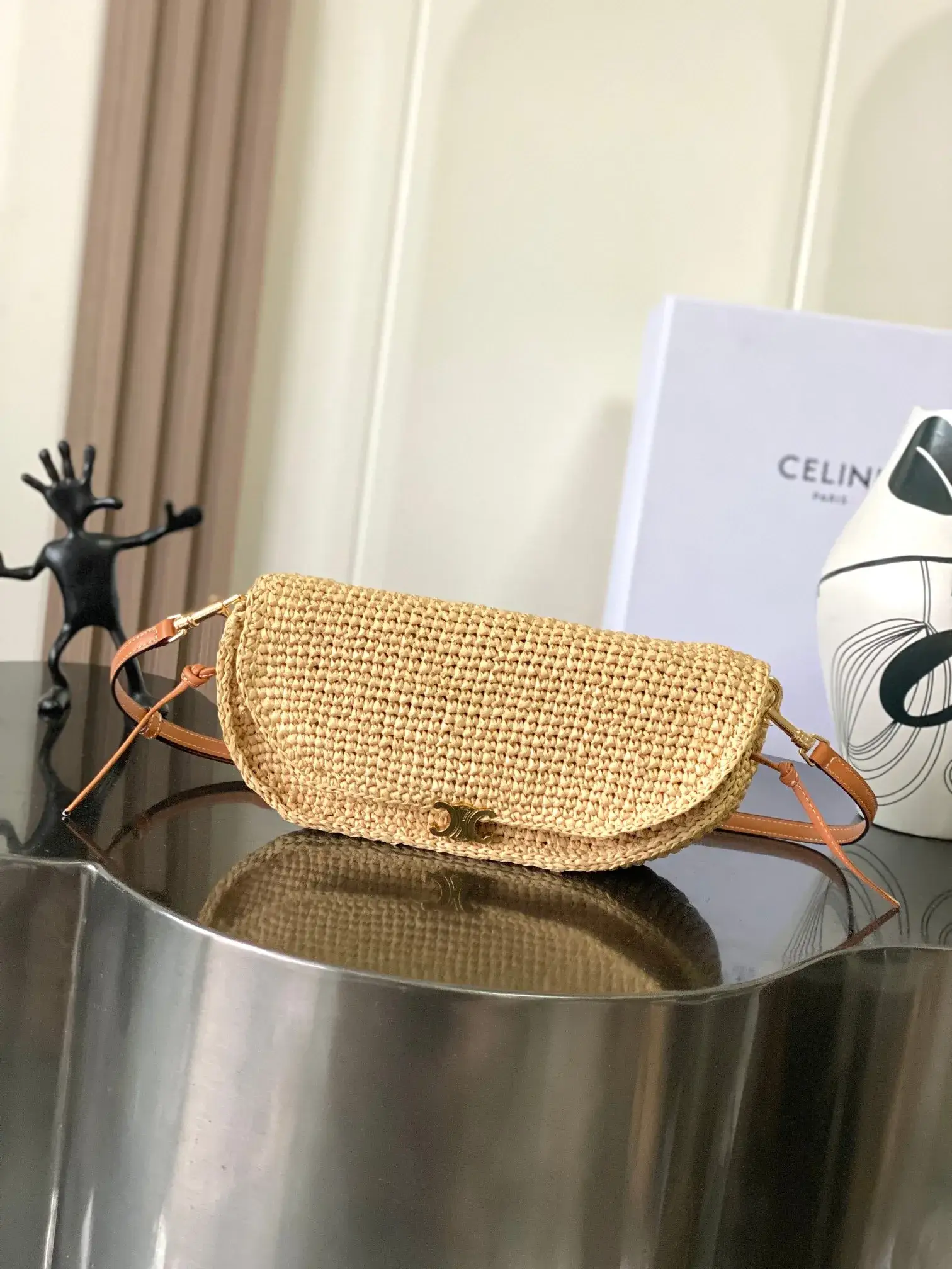 Celine Triomphe Straw Woven Crossbody Bag product photo from LabelPicks