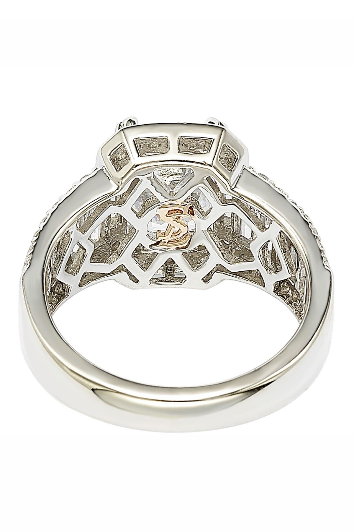 SUZY LEVIAN Sterling Silver Emerald-Cut & Round-Cut Cubic Zirconia Engagement Ring