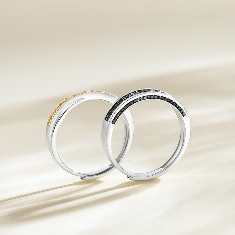 Original 925 sterling silver wheat stalk couple rings, summer forest-themed, rustic and artistic design, lightweight and luxurious, two-tone open ring