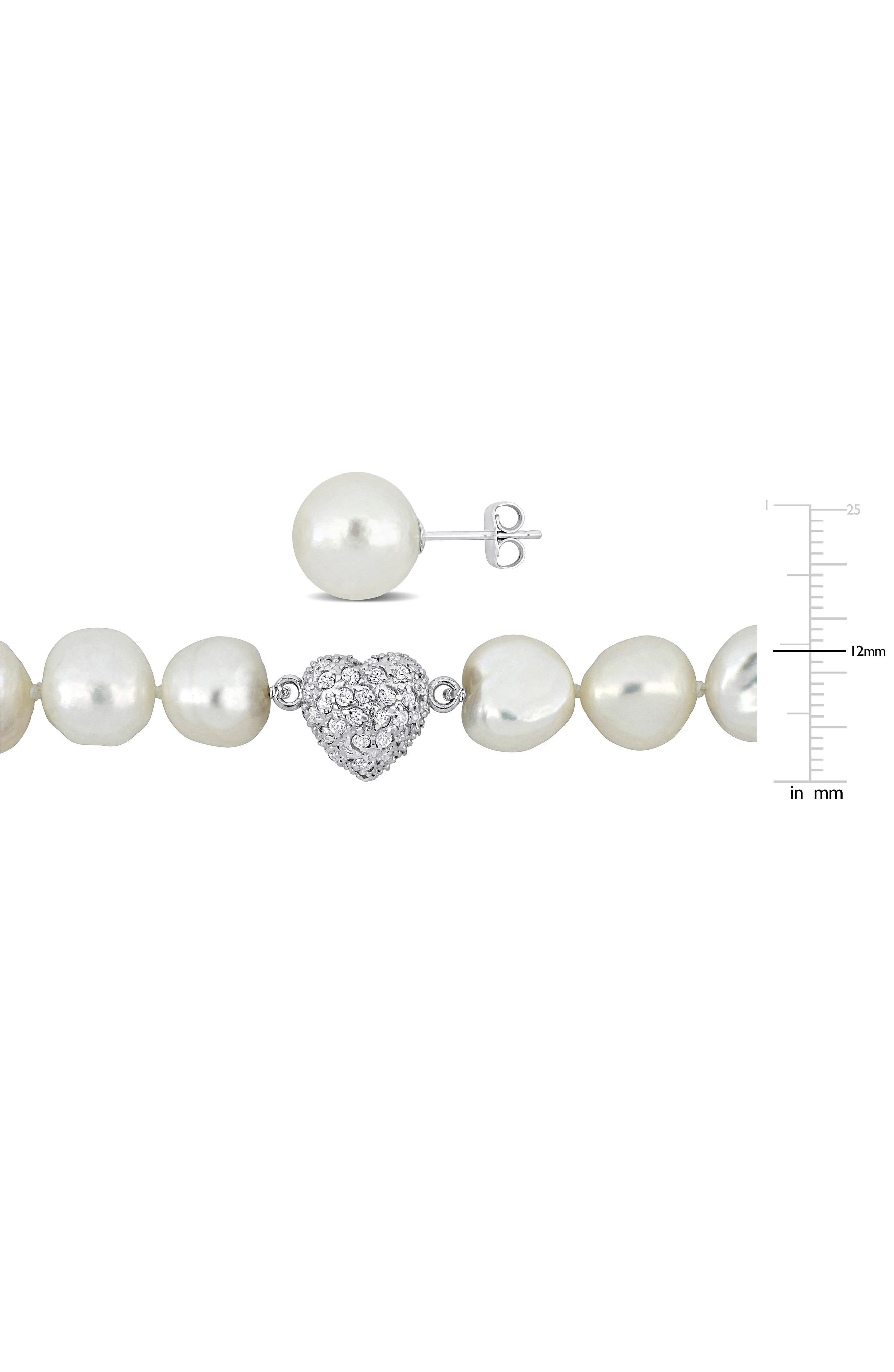 DELMAR Cubic Zirconia & Cultured Pearl Necklace & Stud Earrings Set