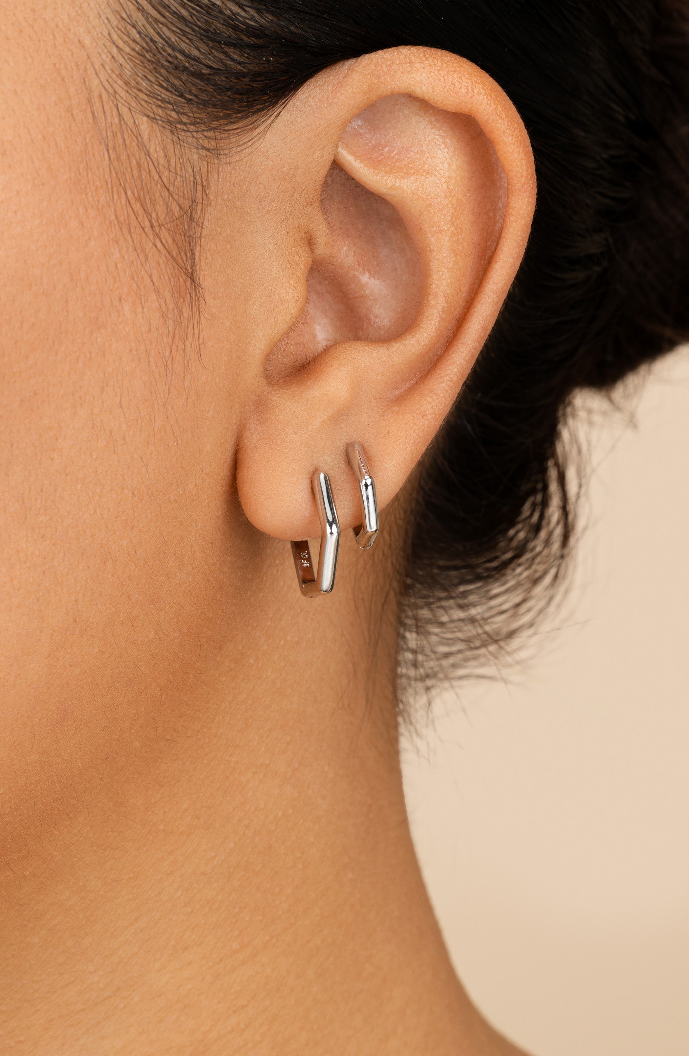 Sterling Forever Emmy Set of 2 Geometric Hoop Earrings