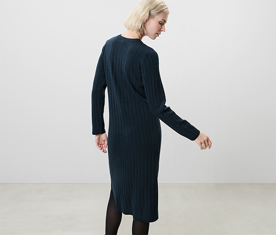 Geripptes Strickkleid, dunkelblau