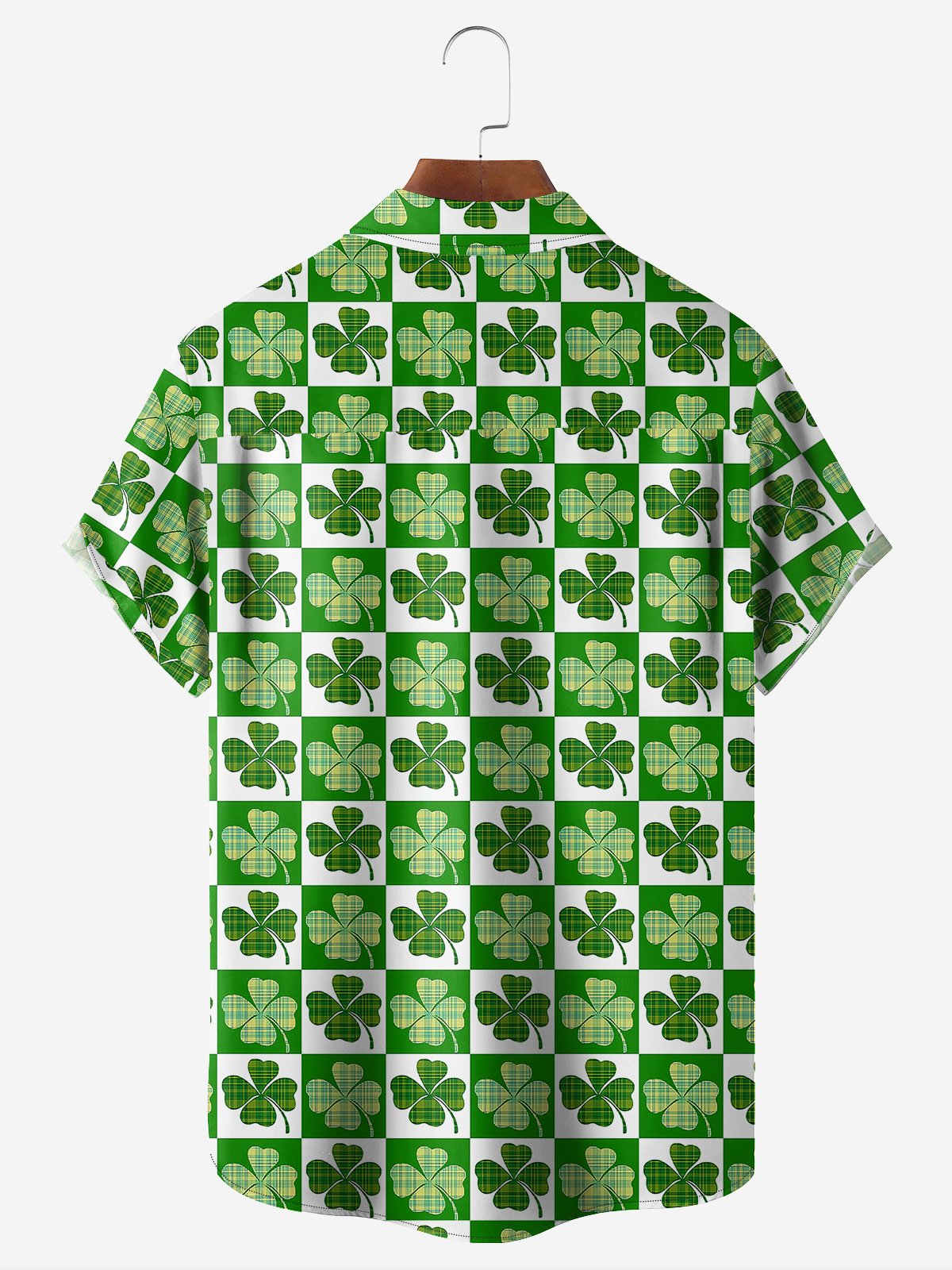St. Patrick's Day Clover Chest Pocket Short Sleeve Hawaiian Shirt
