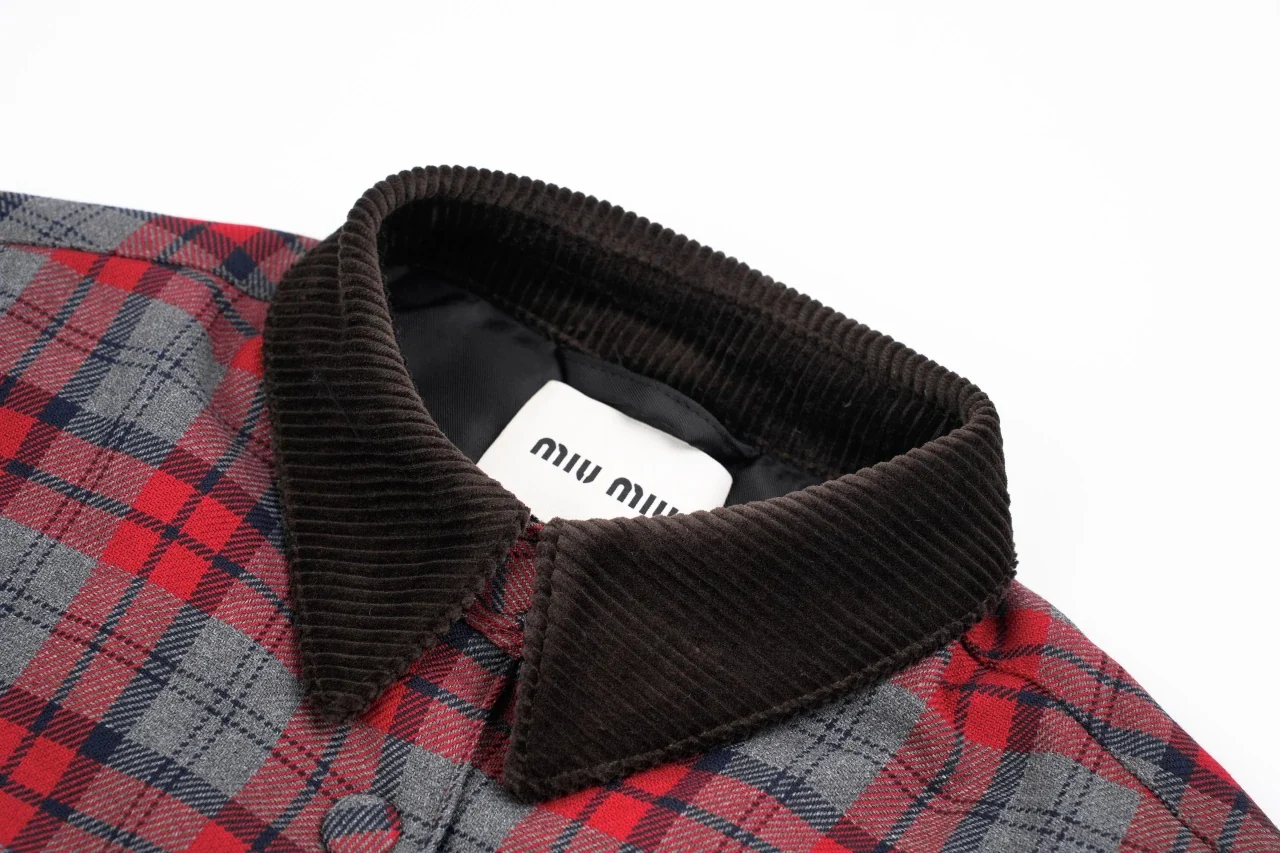 Miu Miu Red Green Check Logo Padded Jacket product photo from LabelPicks