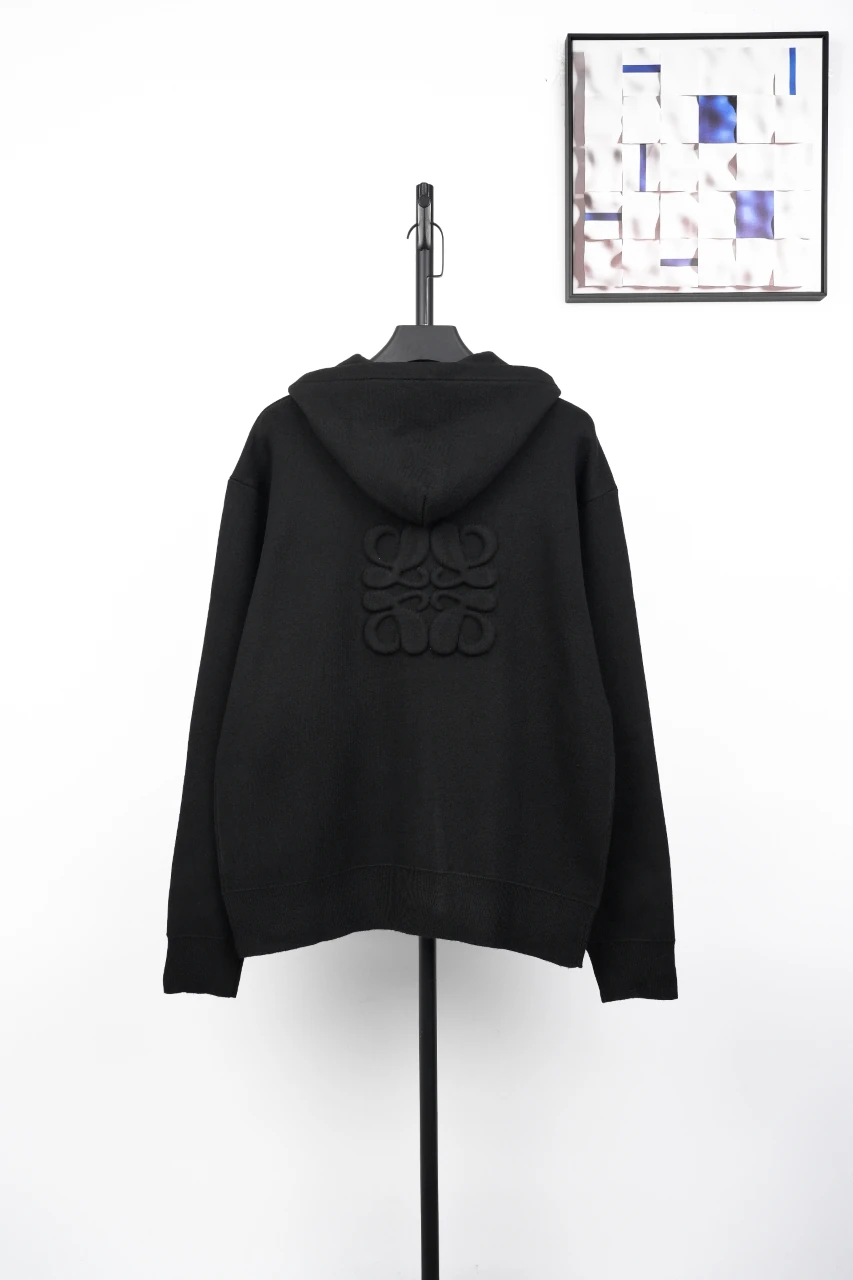 LOEWE Black Tonal Anagram Wool Hooded Jacket product photo from LabelPicks