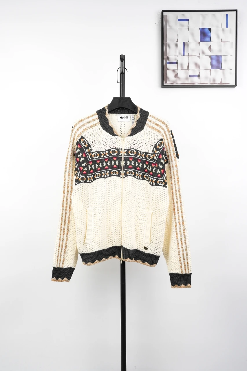 adidas Originals Cream Black Patterned Knit Zip Jacket product photo from LabelPicks