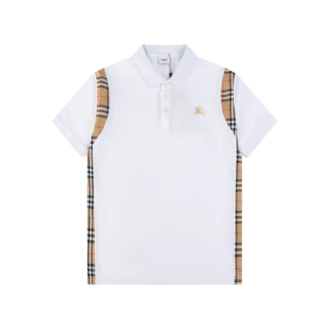 Plaid splicing embroidery polo shirt