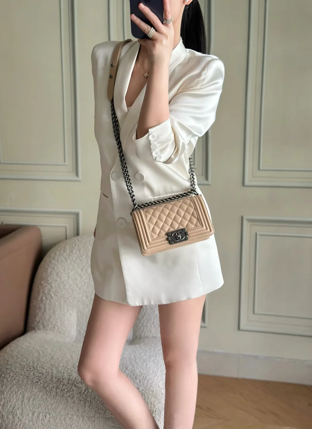 Chanel Beige Quilted Leather Crossbody Bag product photo from LabelPicks