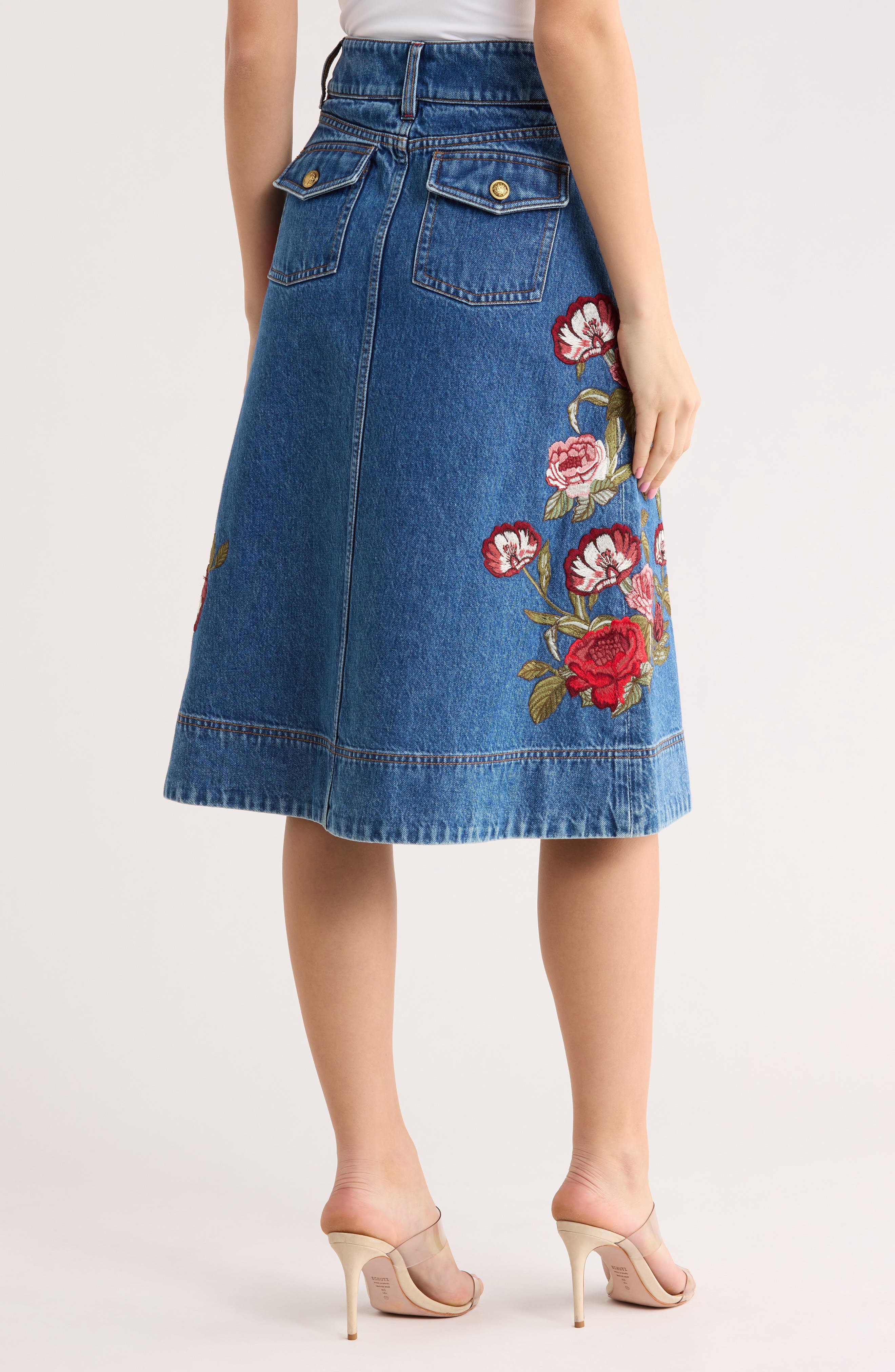 Alice + Olivia Dahlia Button Front Denim Midi Skirt