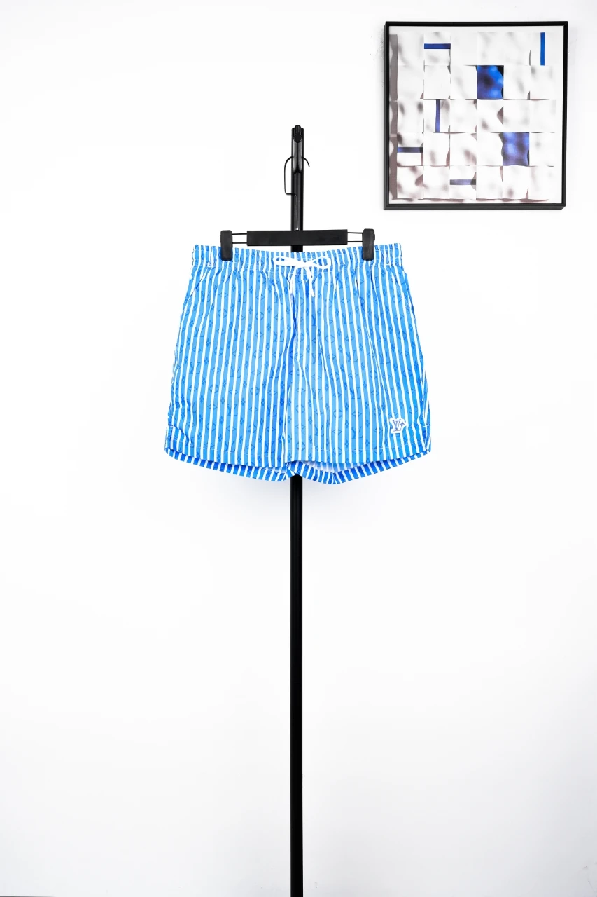 Louis Vuitton Blue White Stripe Tonal Monogram Drawstring Shorts product photo from LabelPicks