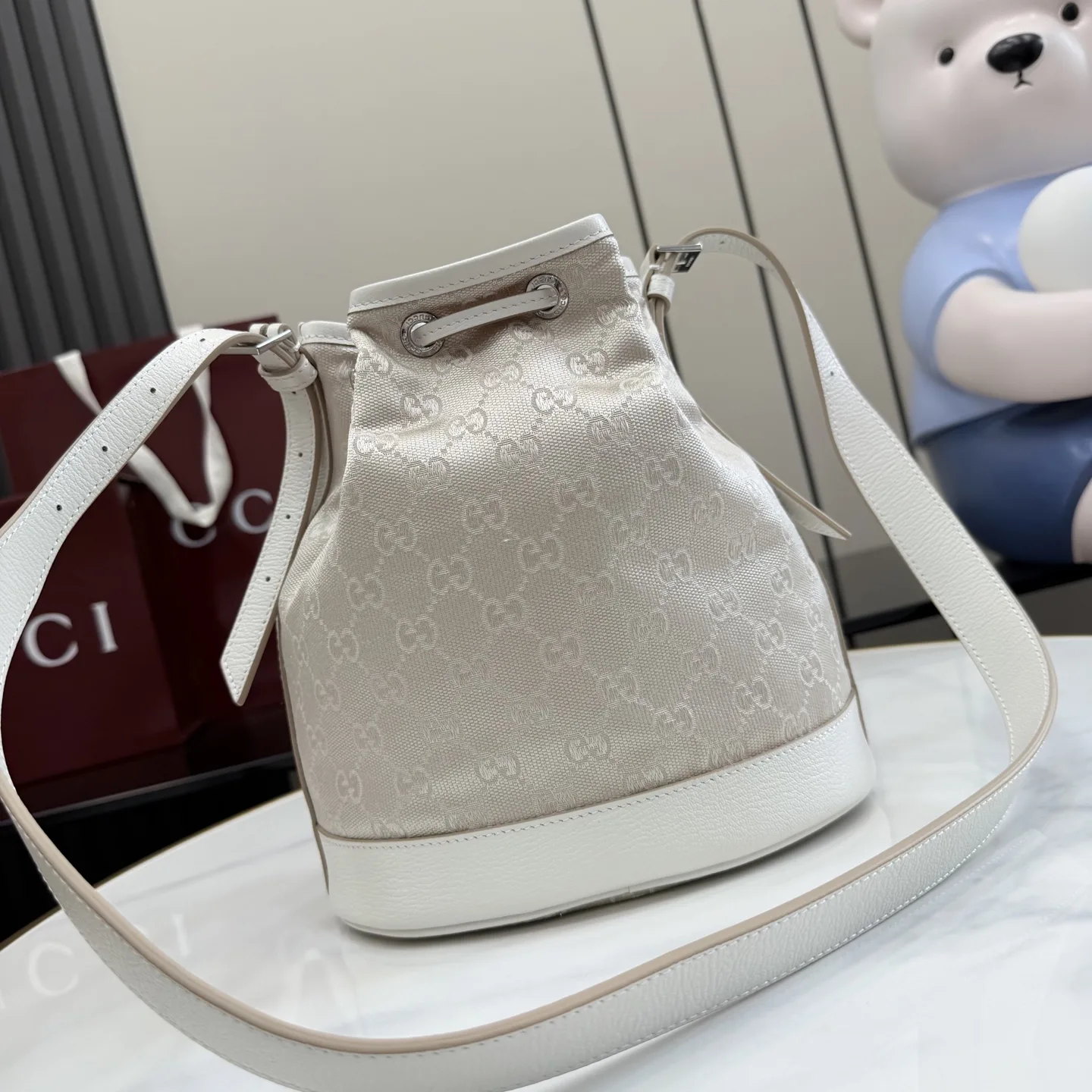 Gucci White Generation Canvas and Leather Bucket Bag product photo from LabelPicks