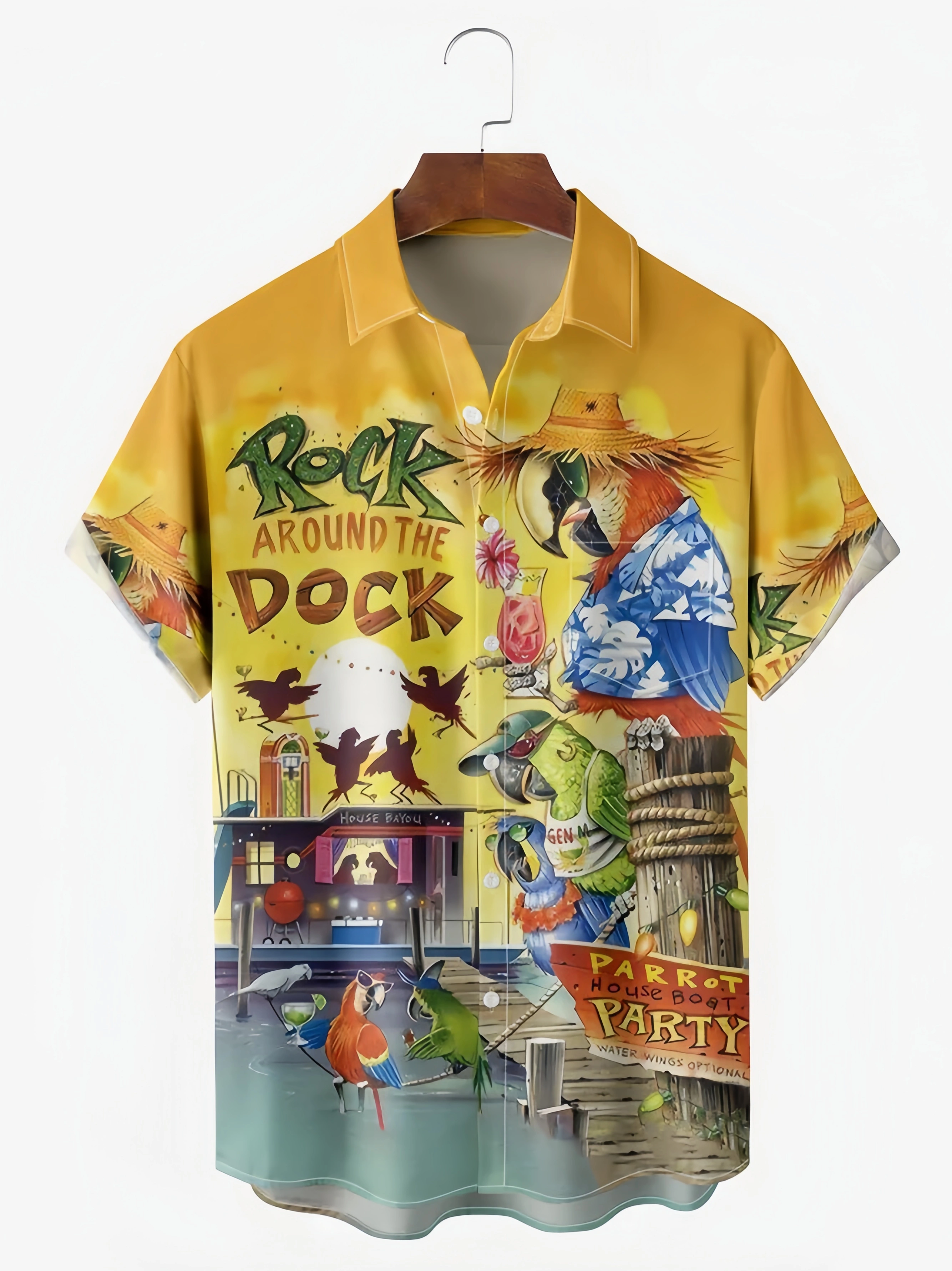 Aloha Parrots Chest Pocket Short Sleeve Hawaiian Shirt