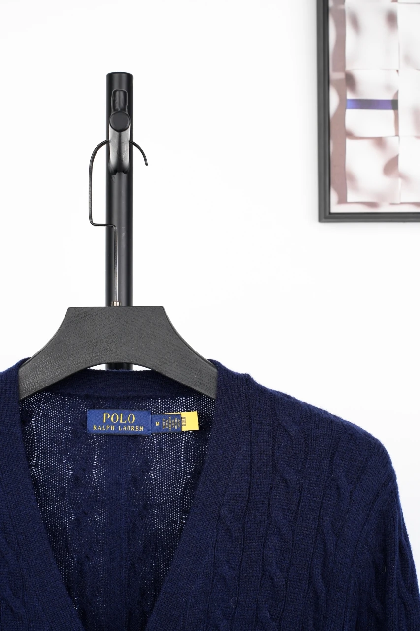 Ralph Lauren Navy Pony Embroidered Cable Knit Wool Blend Cardigan product photo from LabelPicks