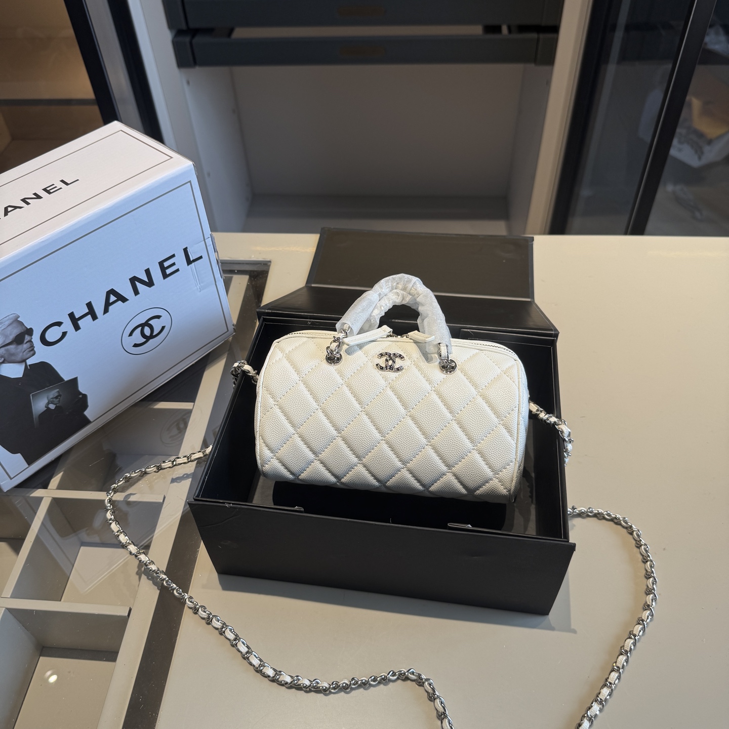 CHANEL Bowling Bag with Crystal Buckle