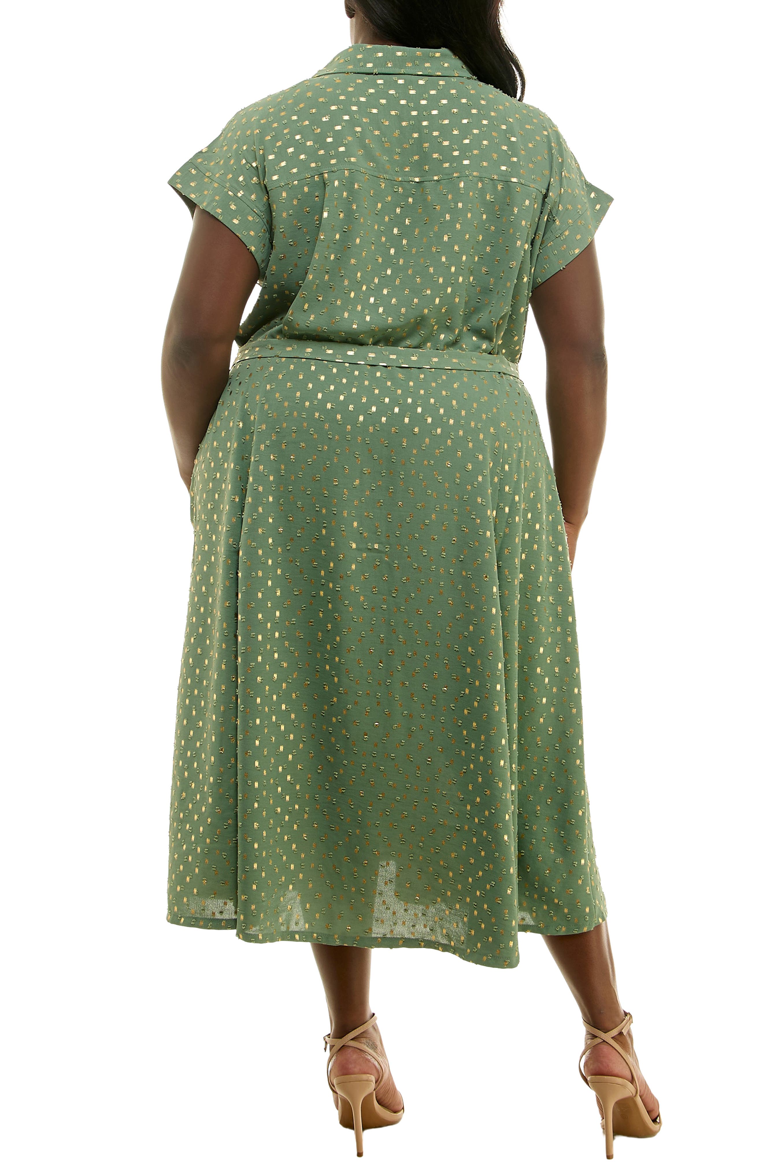 Nina Leonard Short Sleeve Clip Dot Shirtdress