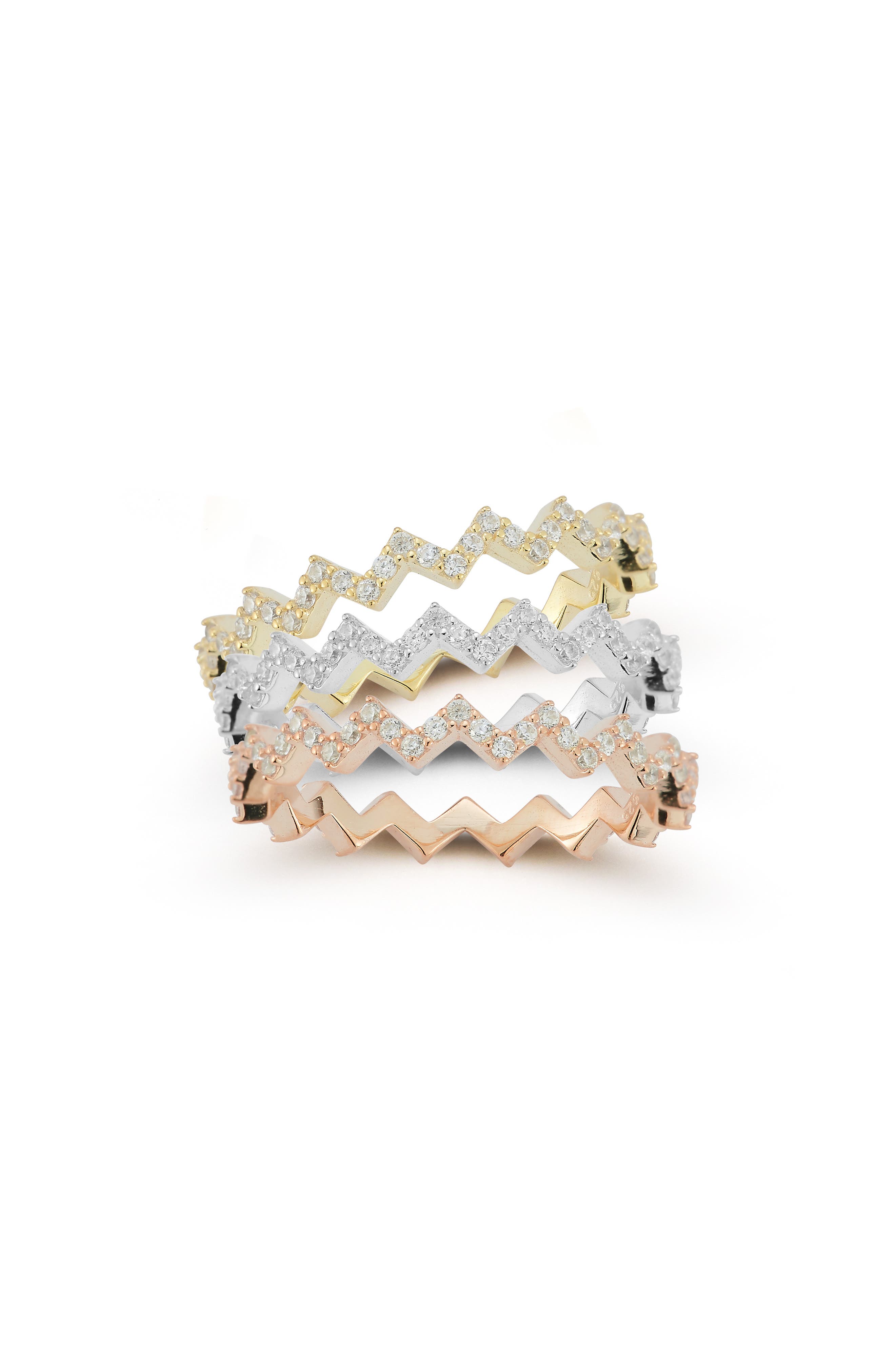 SPHERA MILANO Set of 3 Mixed Metal CZ Pavé Stackable Rings