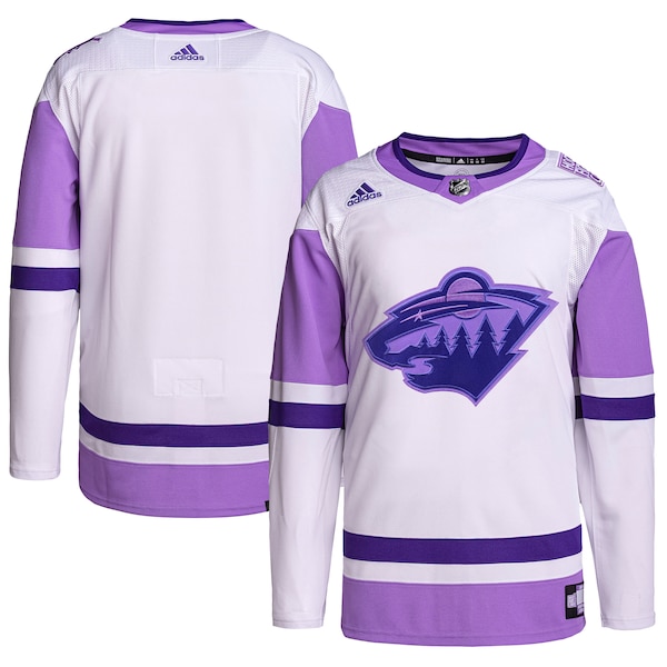 Minnesota Wild adidas Hockey Fights Cancer Primegreen Authentic Blank Practice Jersey - White/Purple