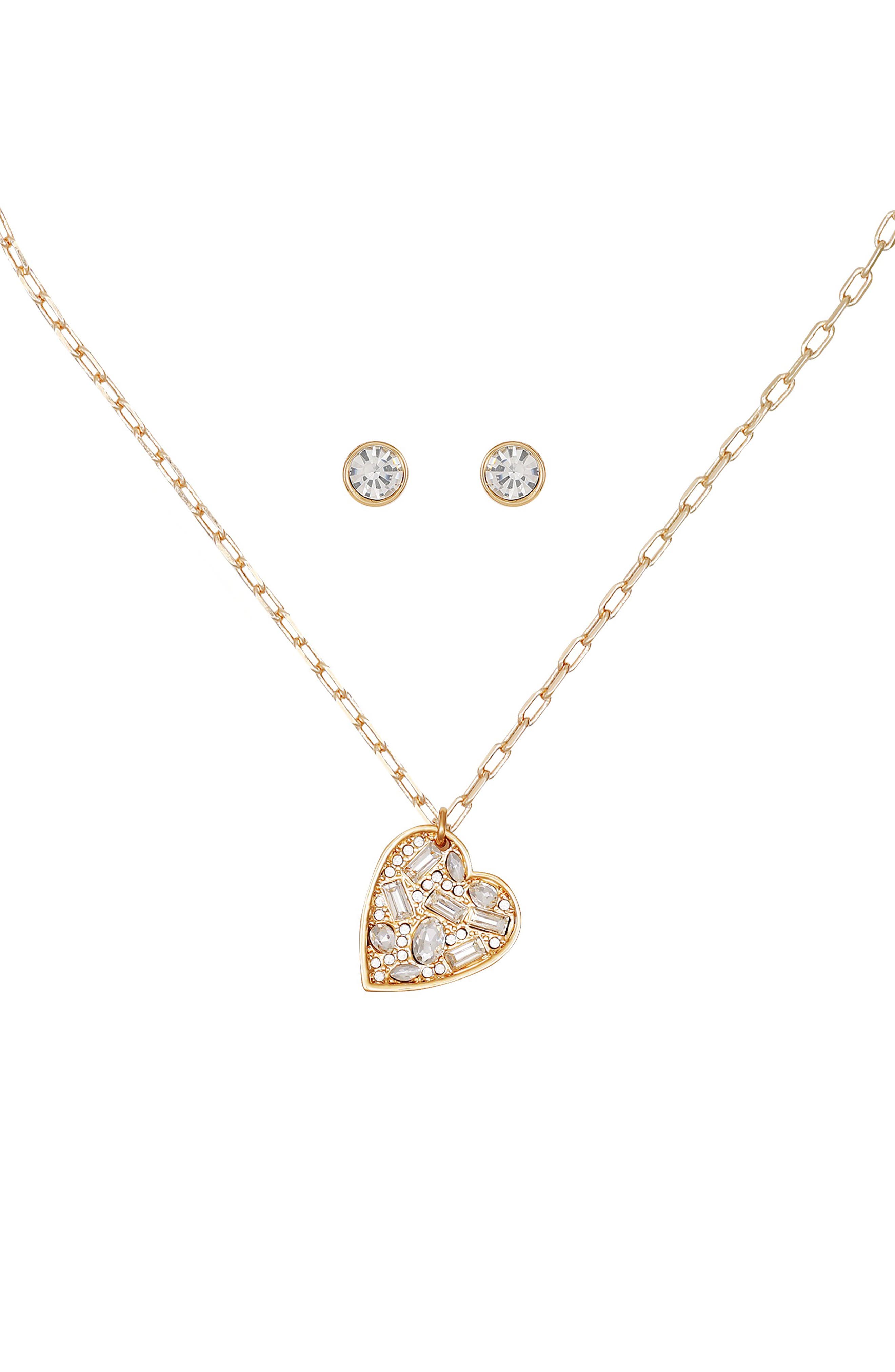 GUESS Heart Pendant Necklace & Stud Earrings Set