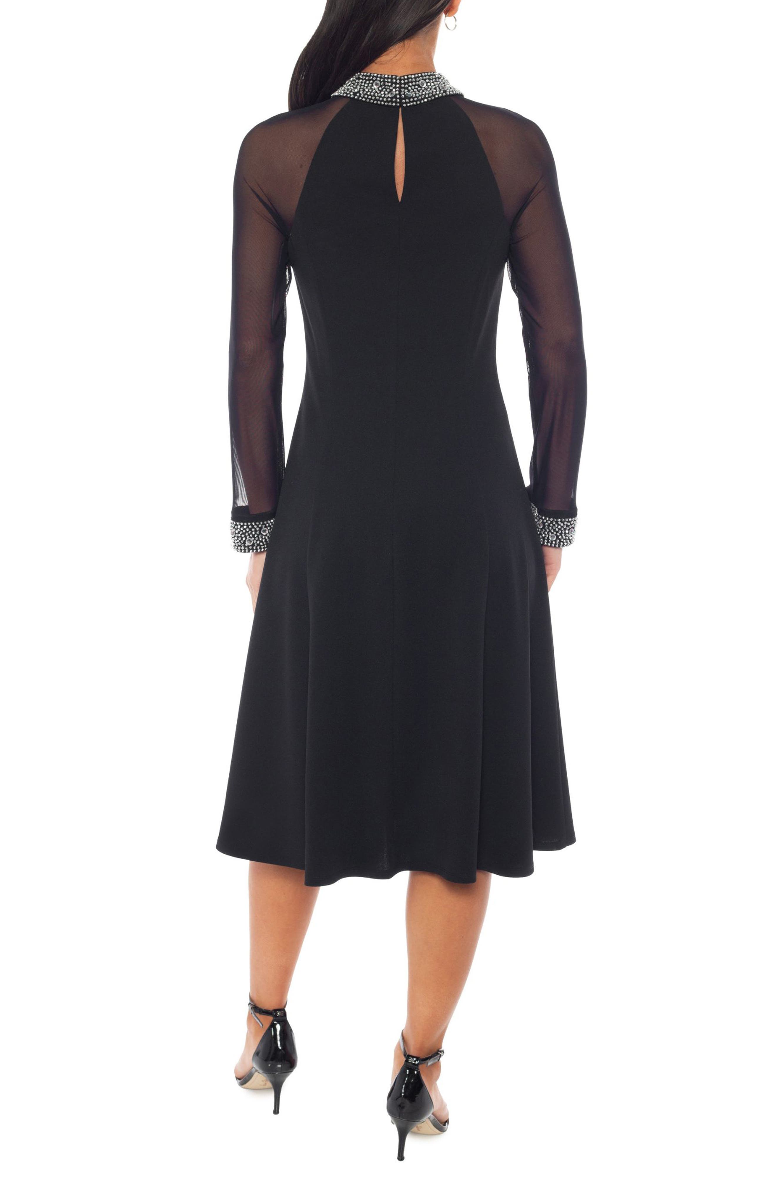 Oleg Cassini Beaded Mock Neck Cuff A-Line Dress