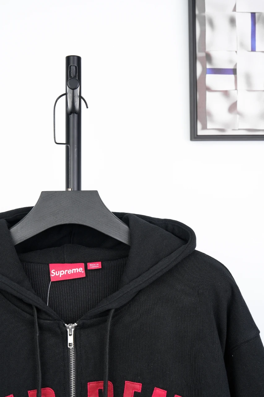 Supreme Black Red Applique Letter Zip Hoodie Jacket product photo from LabelPicks