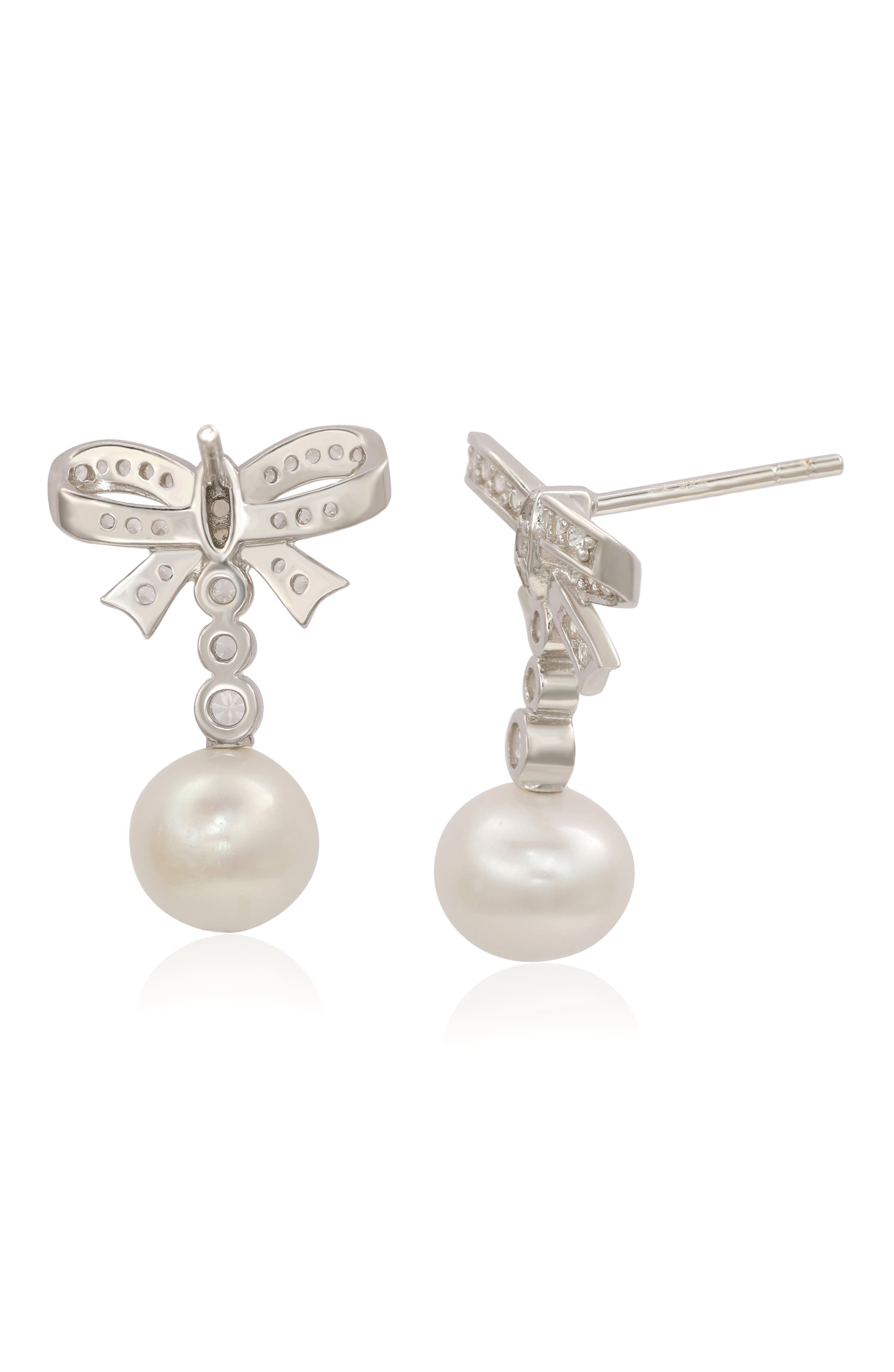 SUZY LEVIAN Sterling Silver Freshwater Pearl Bow Drop Earrings