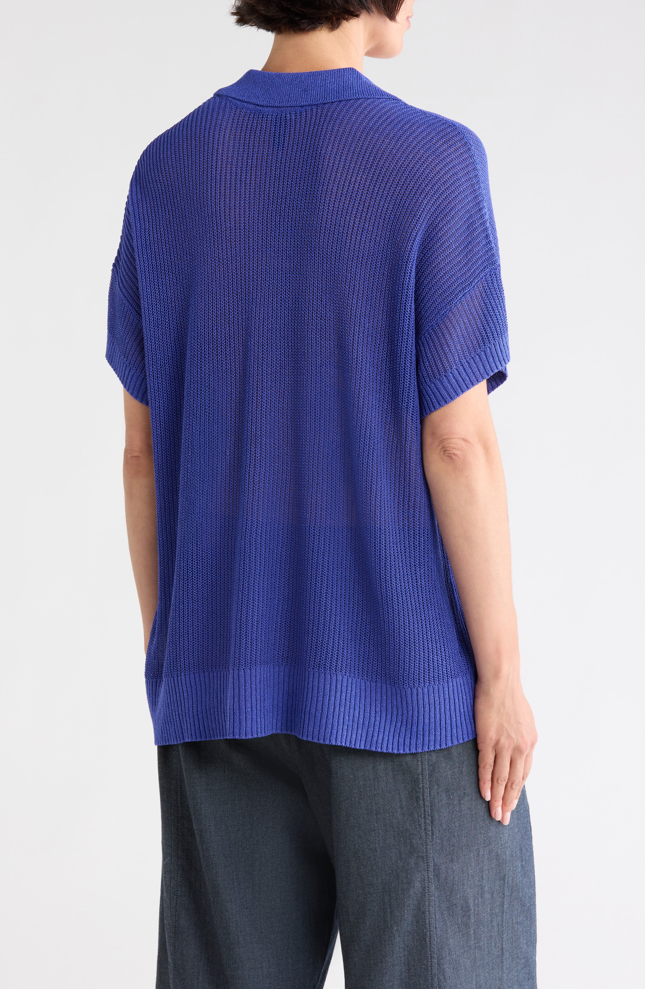 Eileen Fisher Classic Collar Organic Cotton & Silk Polo Sweater