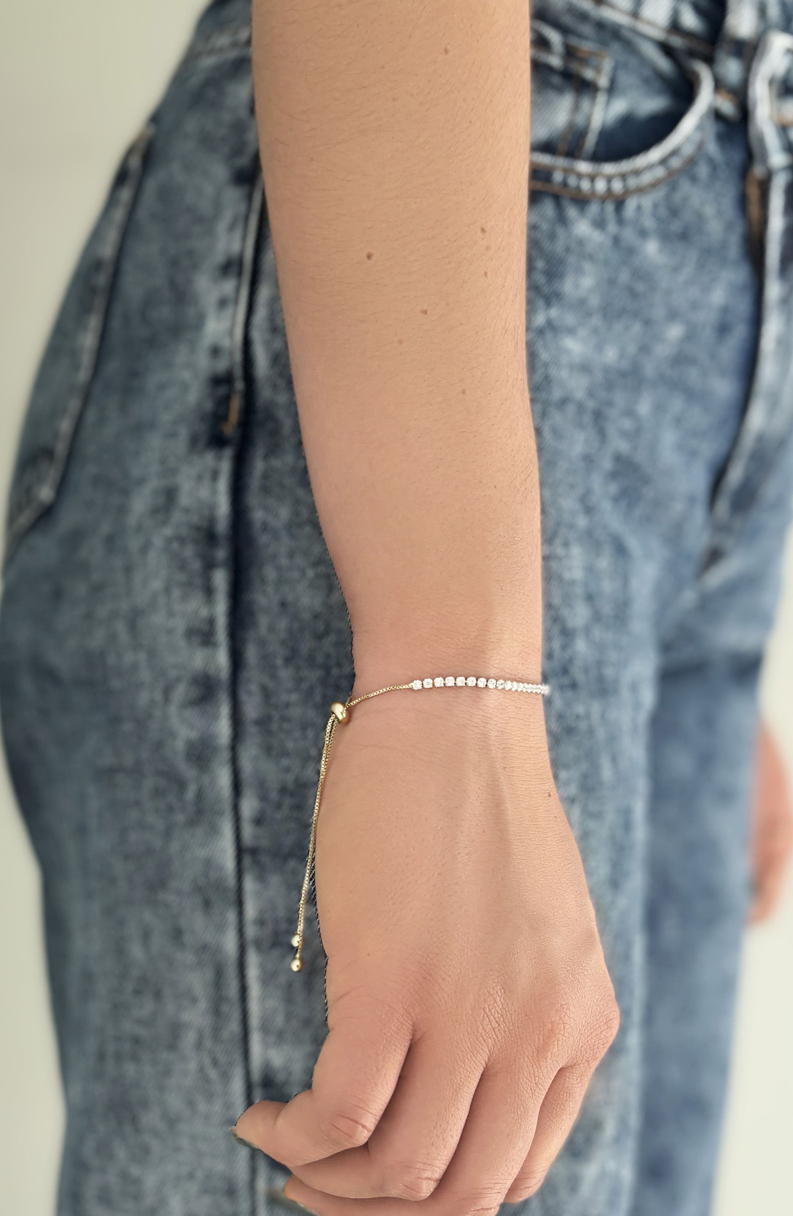 Adornia White Rhodium Plated Swarovski Crystal Accented Lariat Bracelet