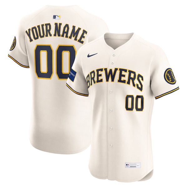 Milwaukee Brewers Nike Home Elite Sponsor Patch Custom Jersey - Cream