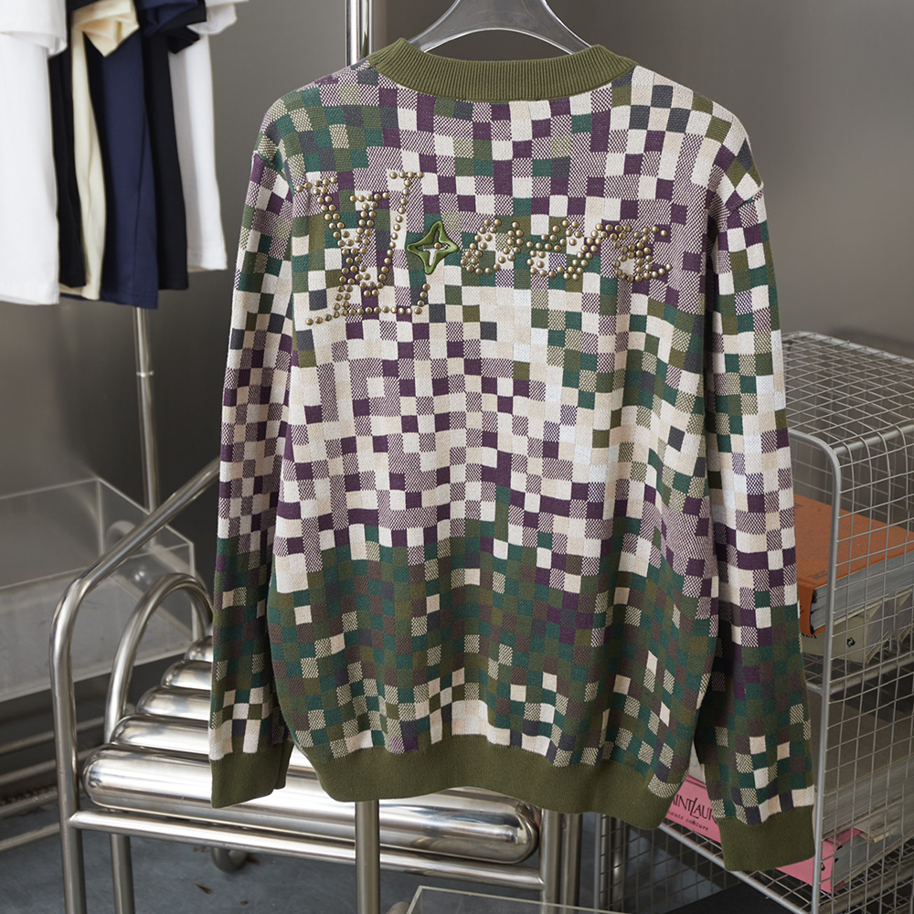 Gradient Mosaic Round Neck Long Sleeve Knitted Sweater