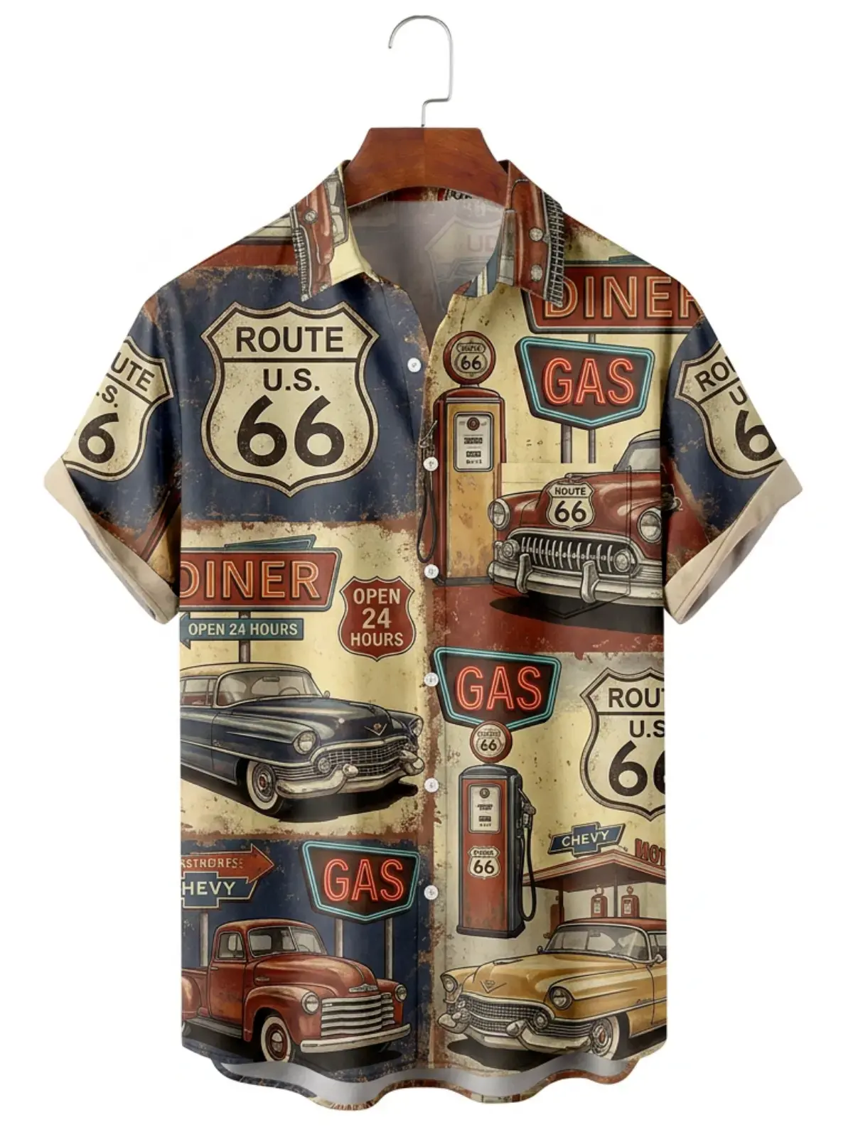 Men's printed shirts Vintage Route 66 Car Hawaiian Shirt