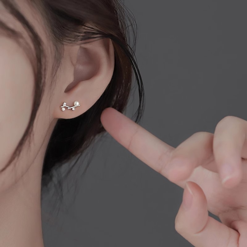 S925 sterling silver flower branch earrings, minimalist and delicate, with a unique design and a cool, understated style, perfect for women who prefer a natural and simple aesthetic