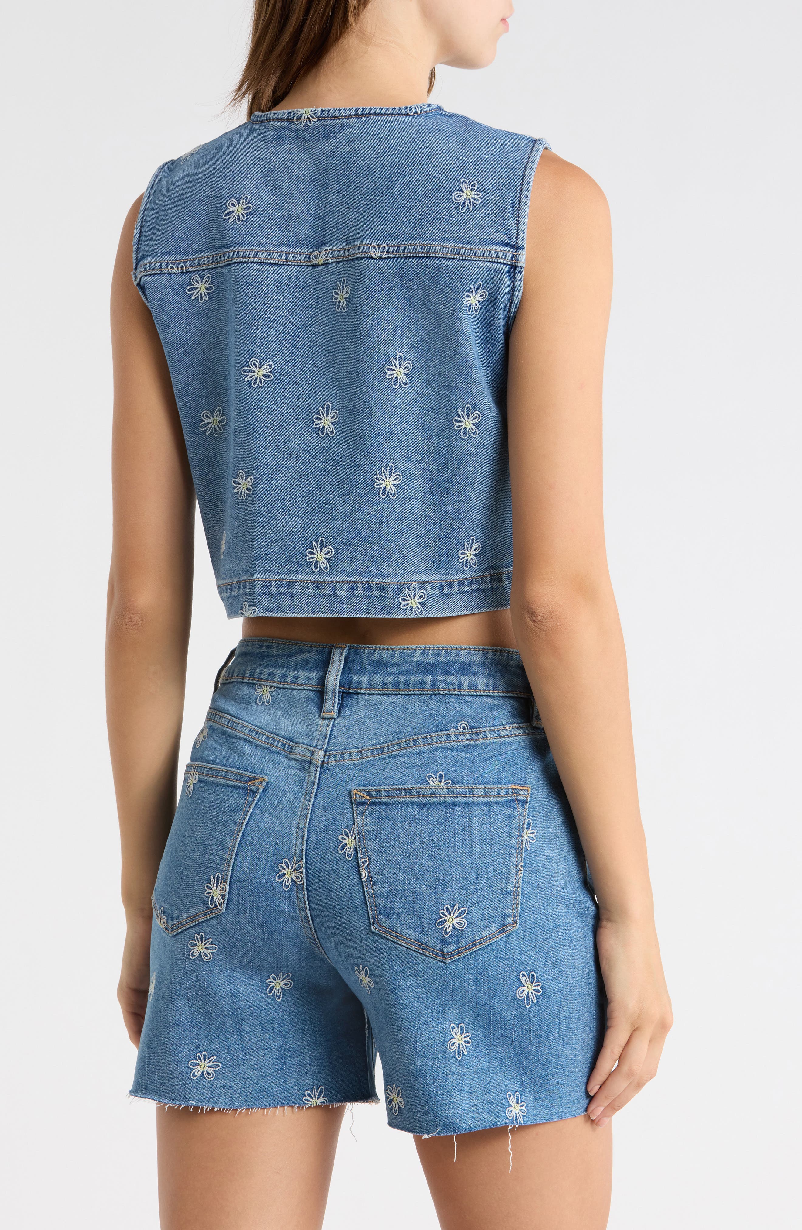Vigoss Daisy Embroidered Denim Vest