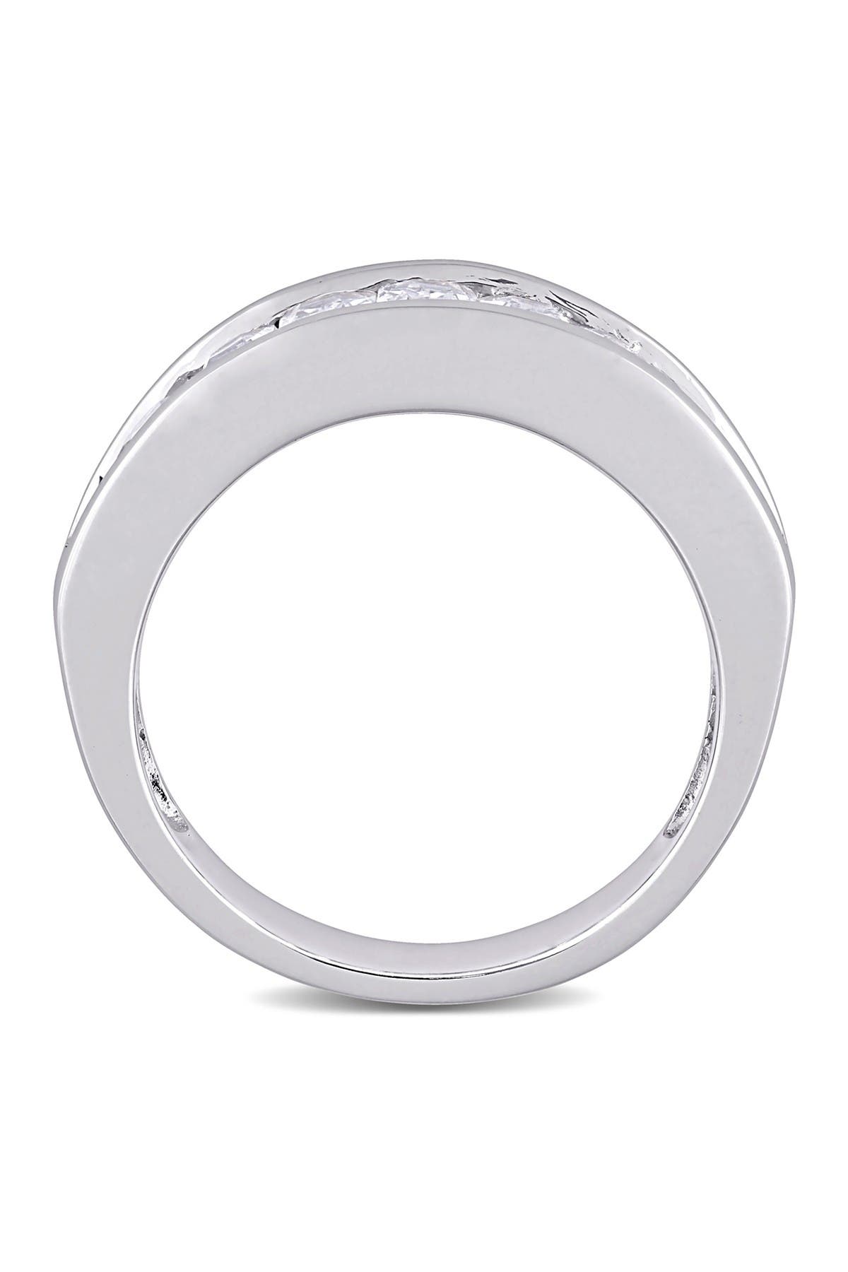 DELMAR Sterling Silver Baguette Cut Created White Sapphire Ring